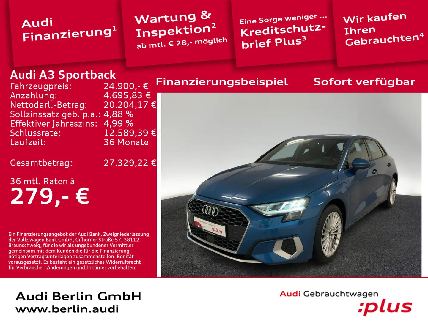 Audi A3 advanced 40 TFSI e S tr. LED AHK RF Blau - 1