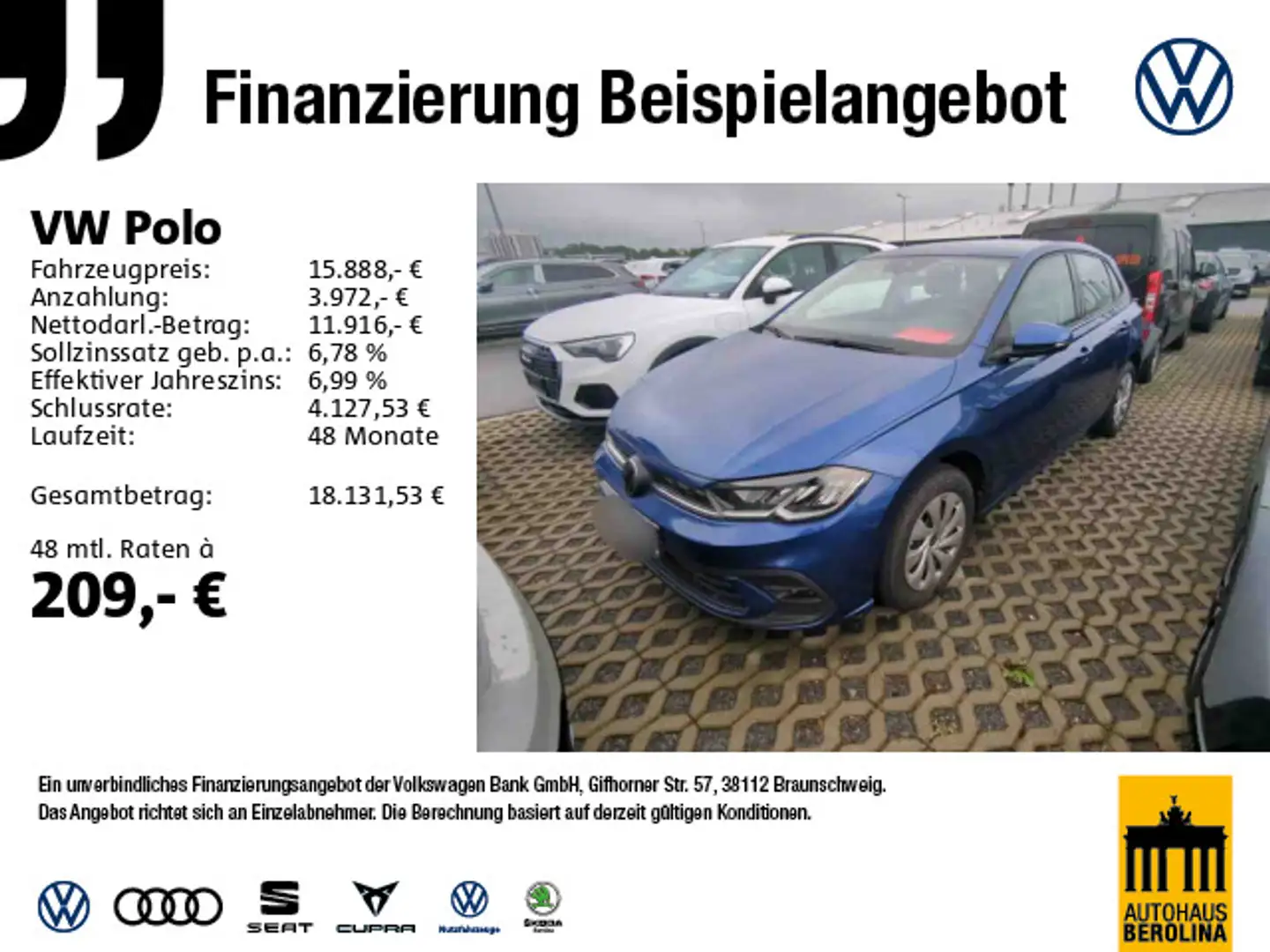 Volkswagen Polo 1.0 TSI Life *ACC*NAV*App-Connect*LED*PDC* Blau - 1