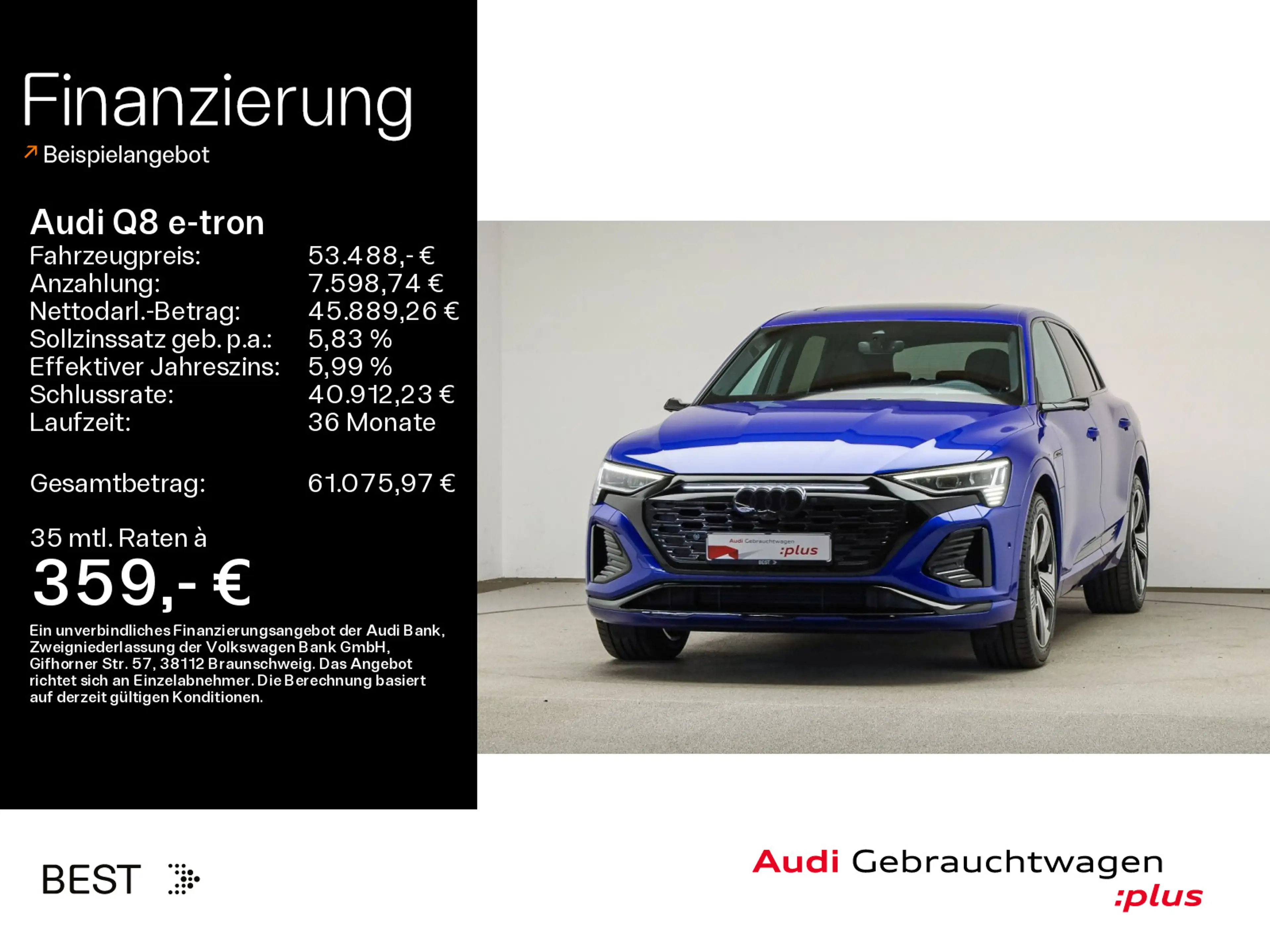 Audi Q8 e-tron S line 55 Pano, B&O, HUD, Assist