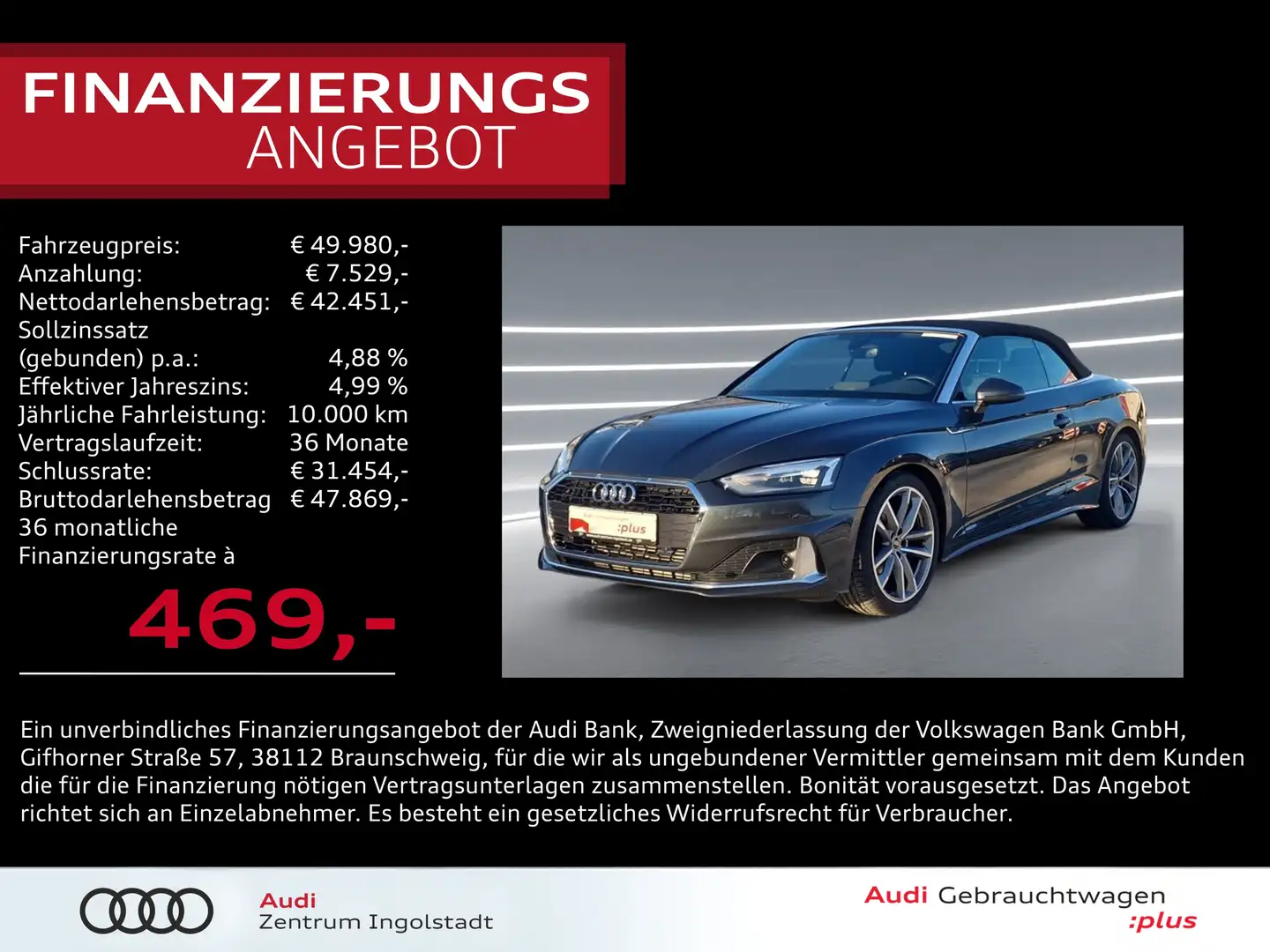 Audi A5 Cabriolet 35 TFSI AHK ACC NAVI 19" Advanced Grau - 1