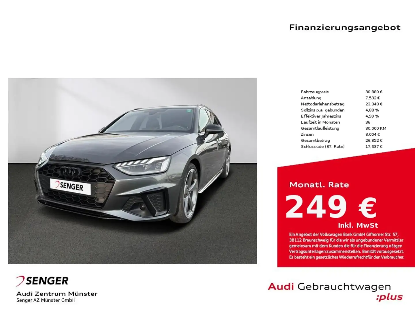 Audi A4 Avant 40 TDI S line LED Pano B&O AHK Grau - 1
