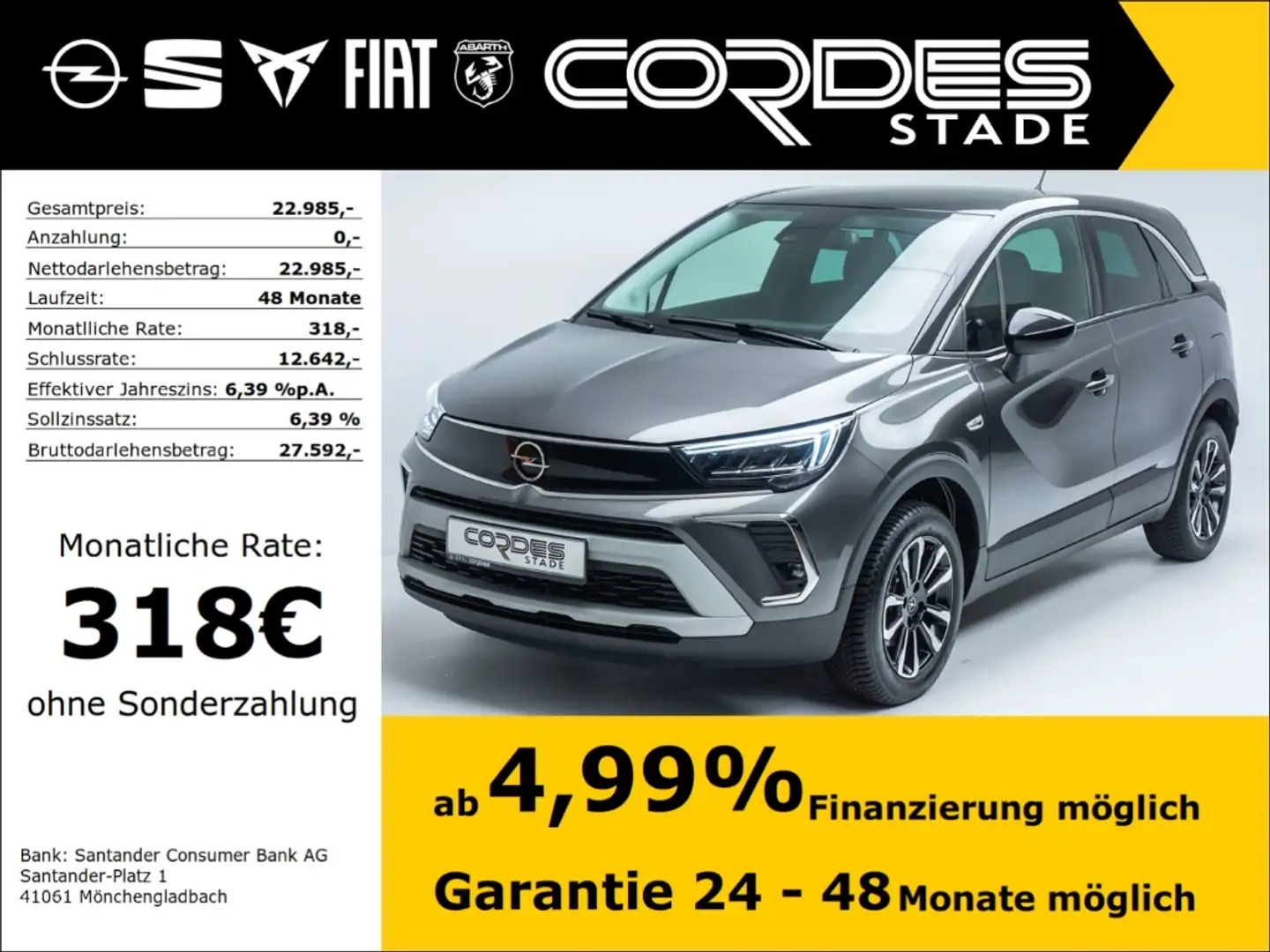 Opel Crossland Elegance 1.2 Turbo Automatik Allwetterreifen  Rück Grau - 1