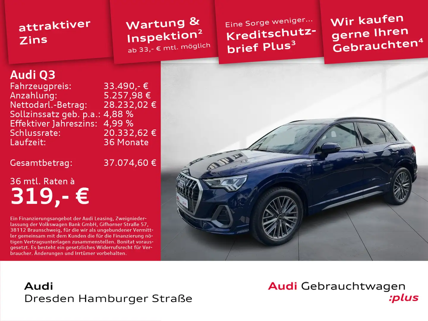 Audi Q3 45 TFSI e S line Matrix Navi S tronic Blau - 1