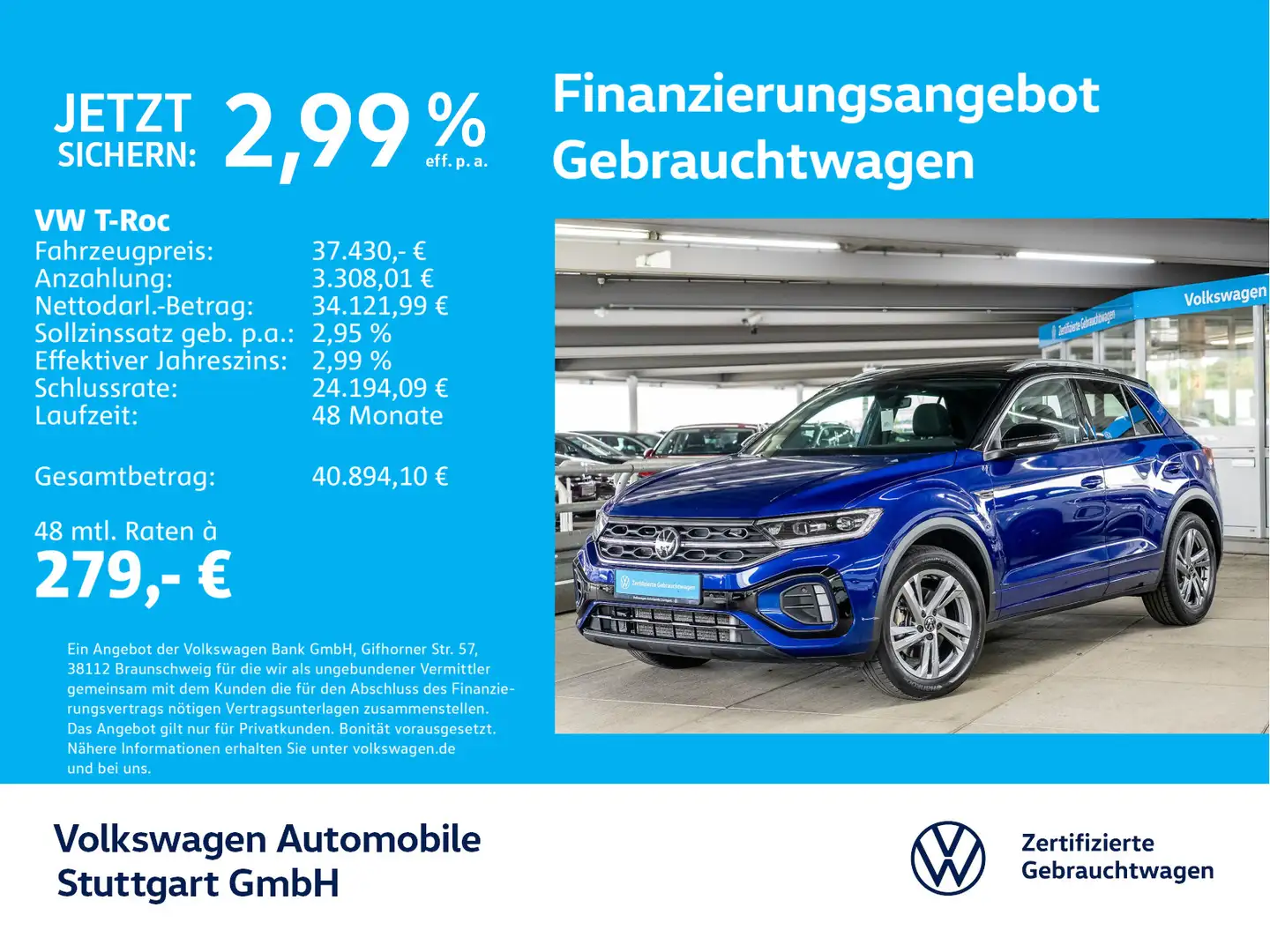 Volkswagen T-Roc R-Line 2.0 TDI DSG Navi Kamera Pano Stdhzg Blau - 1