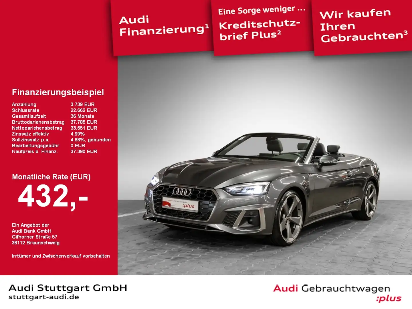 Audi A5 Cabriolet 35 TFSI S line LED VC Navi Massage Gris - 1