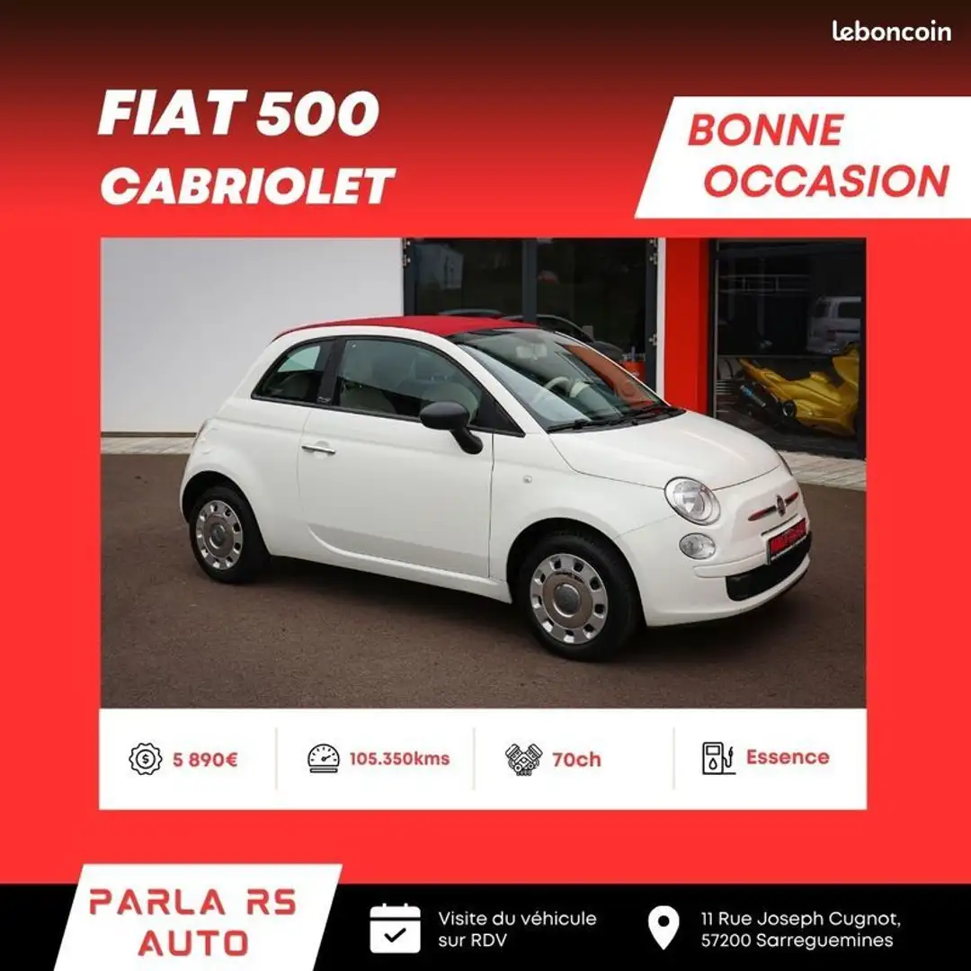 Fiat 500C Cabriolet 1.2 70ch Blanc - 1