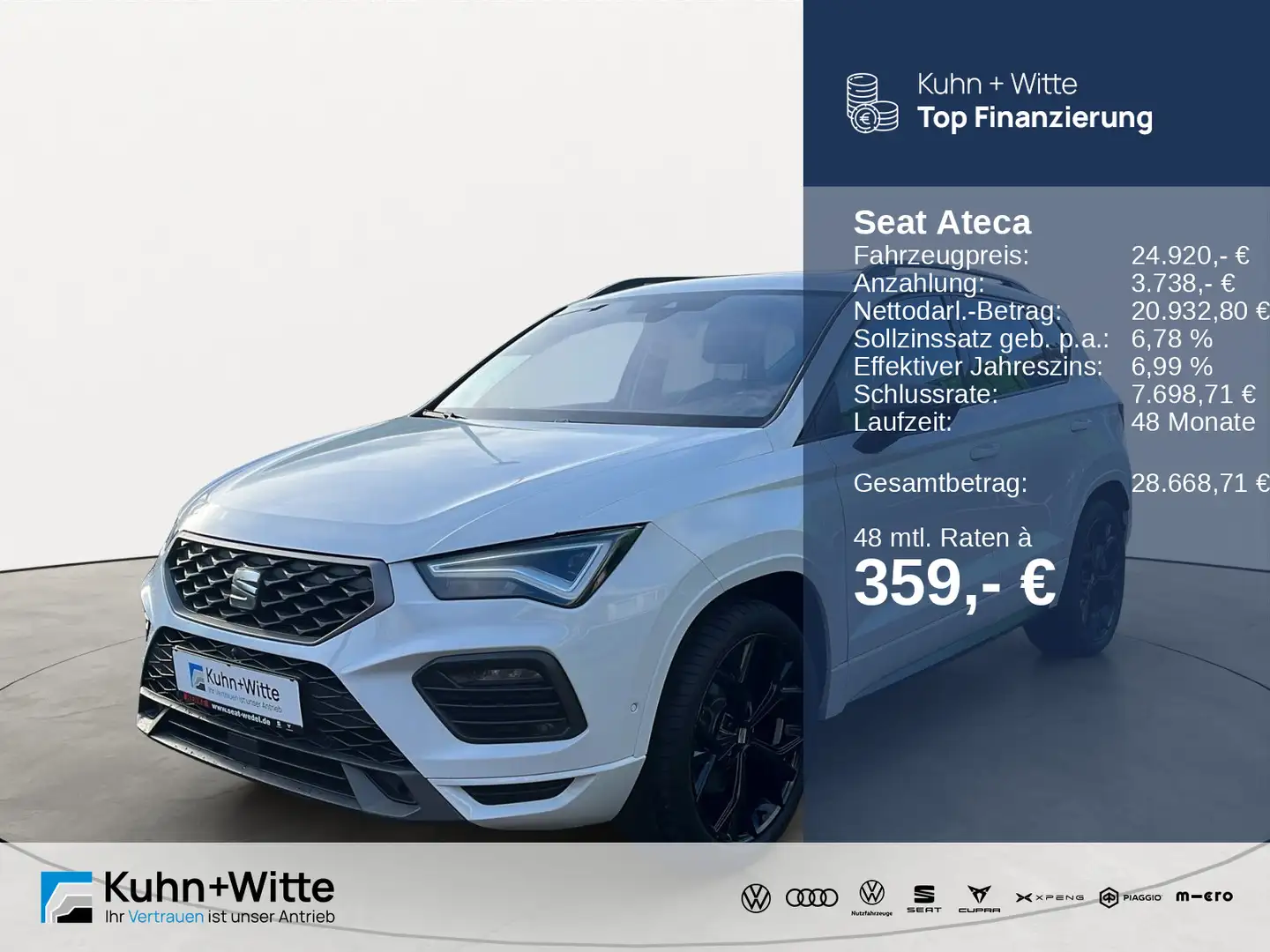 SEAT Ateca 2.0 TSI FR 4Drive *ACC*LED*RFK*Navi*AppleC Weiß - 1
