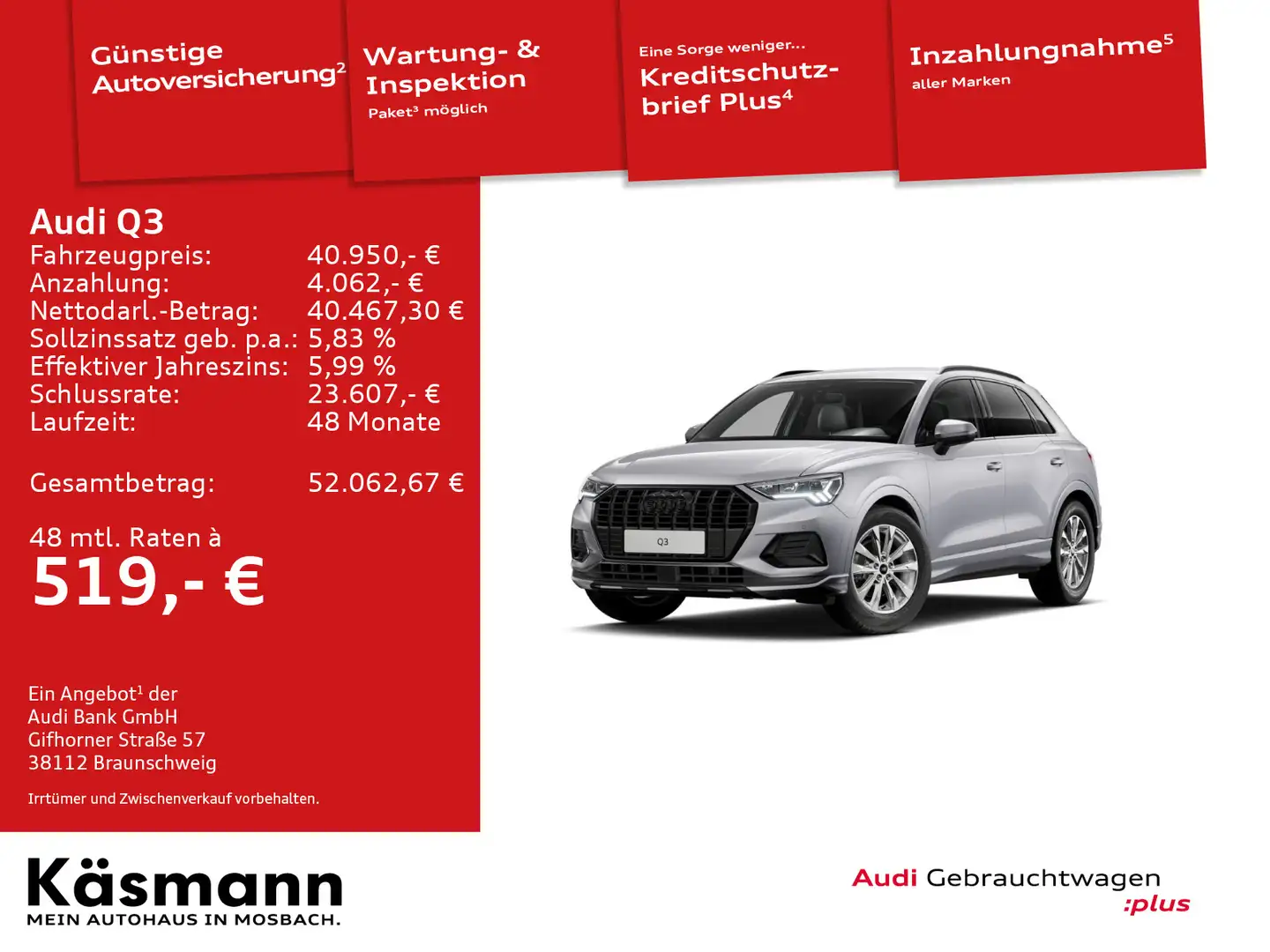 Audi Q3 advanced 35TFSI LED AHK NAV KAM PDC SHZ Silber - 1