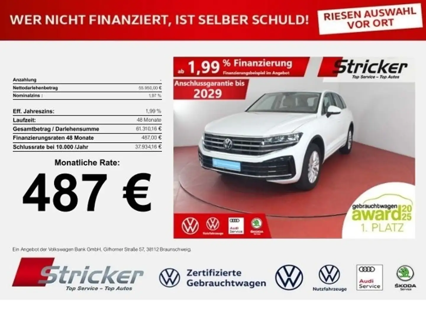 Volkswagen Touareg Elegance 3.0TDI 487,-ohne Anzahlung AHK Standh. Белый - 1