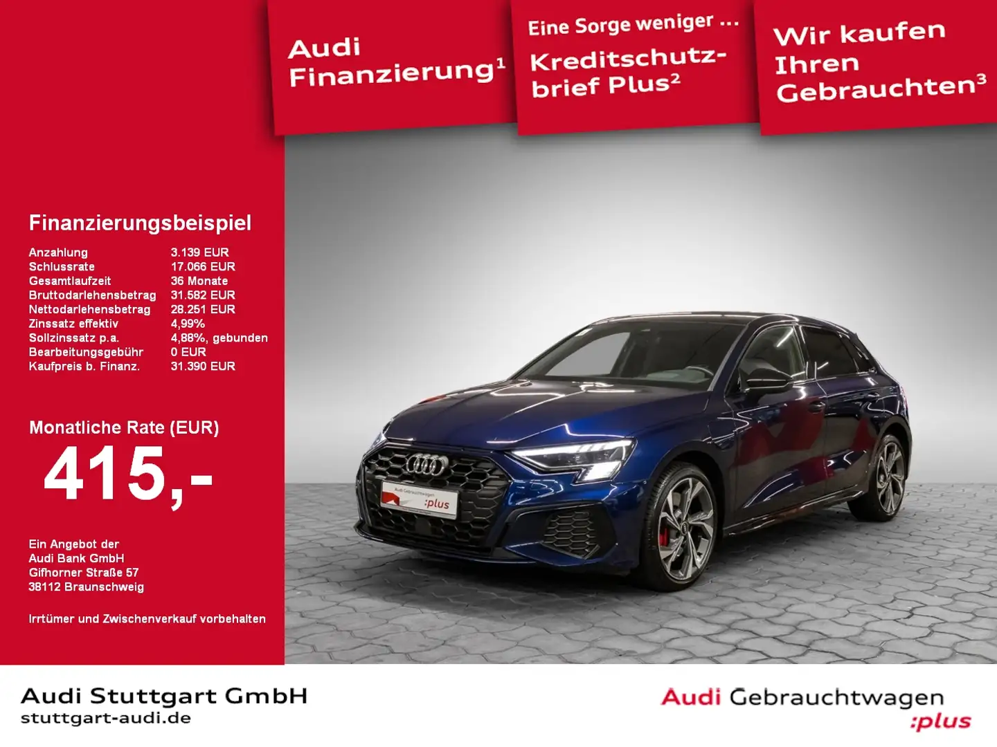 Audi A3 Sportback 45 TFSI e S line Matrix Navi Kamera Blau - 1