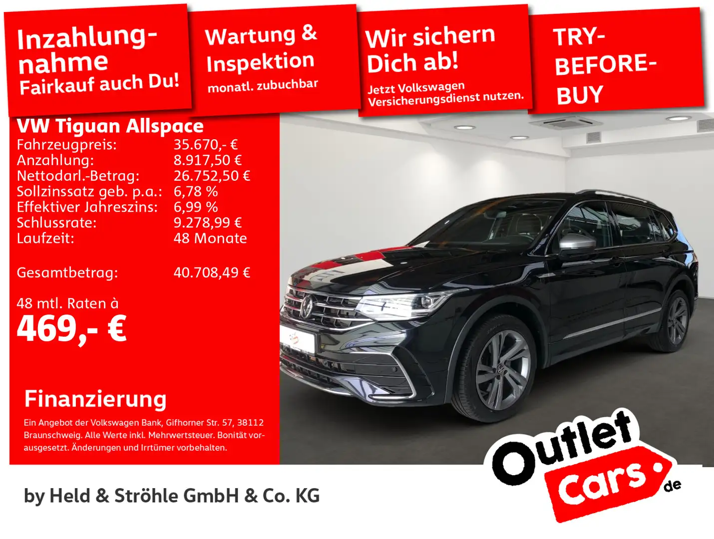Volkswagen Tiguan Allspace R-Line 2.0 TDI DSG 4M 7S AHK HuD Schwarz - 1