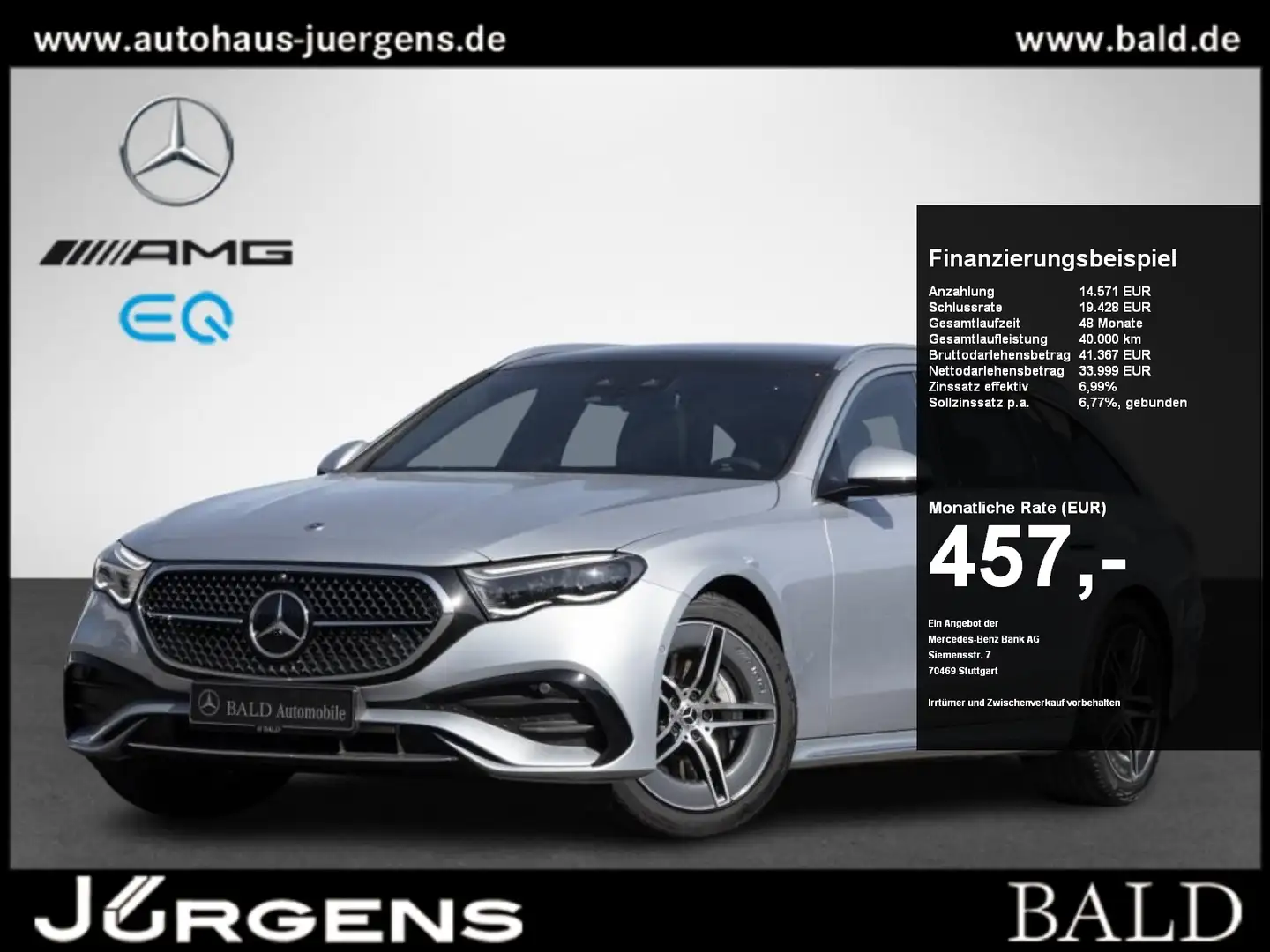 Mercedes-Benz E 200 T AMG/Digital/Pano/360/Memo/Distr/DAB/19" Argent - 1