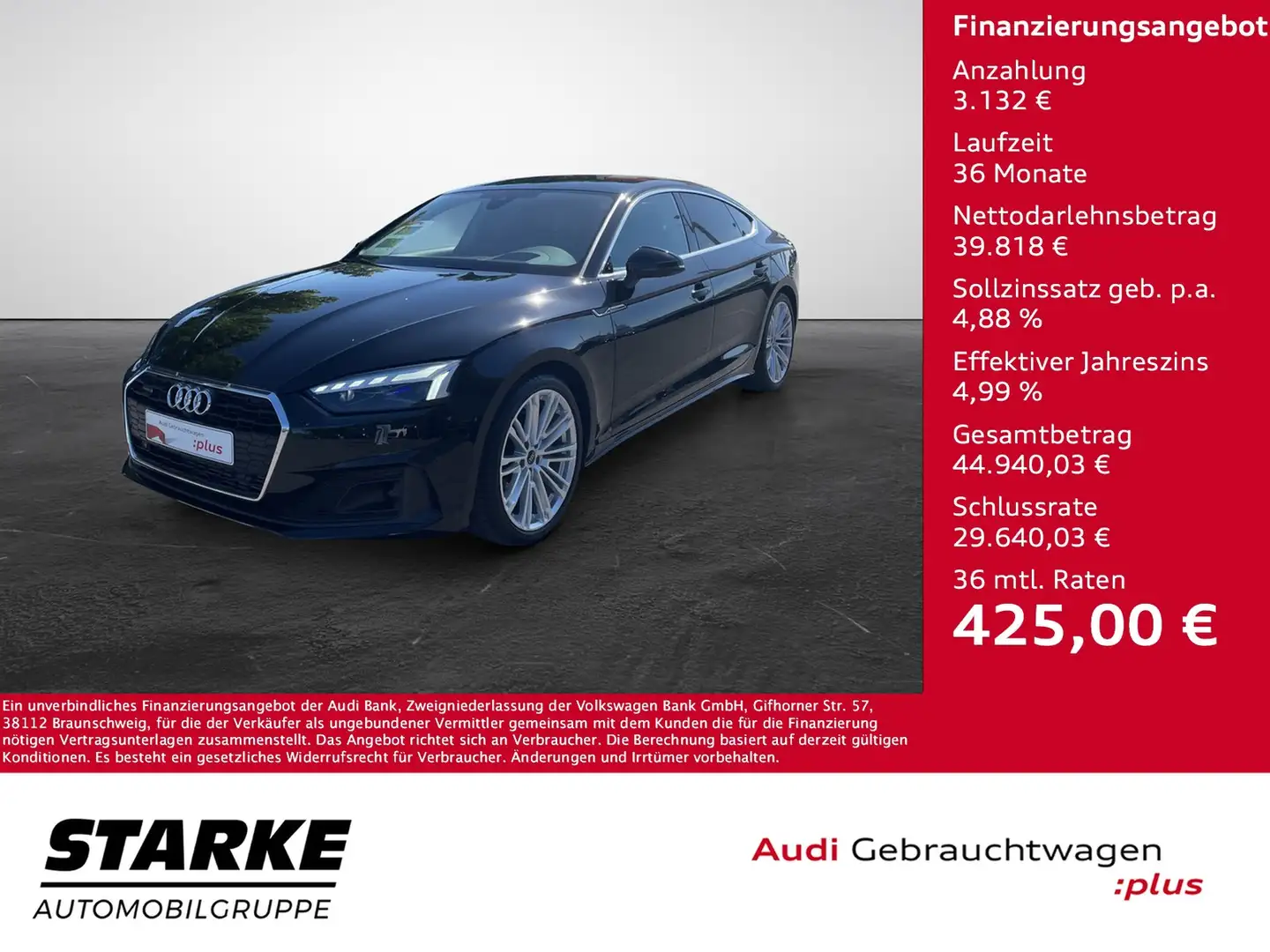 Audi A5 Sportback 40 TFSI S tronic quattro Schwarz - 1
