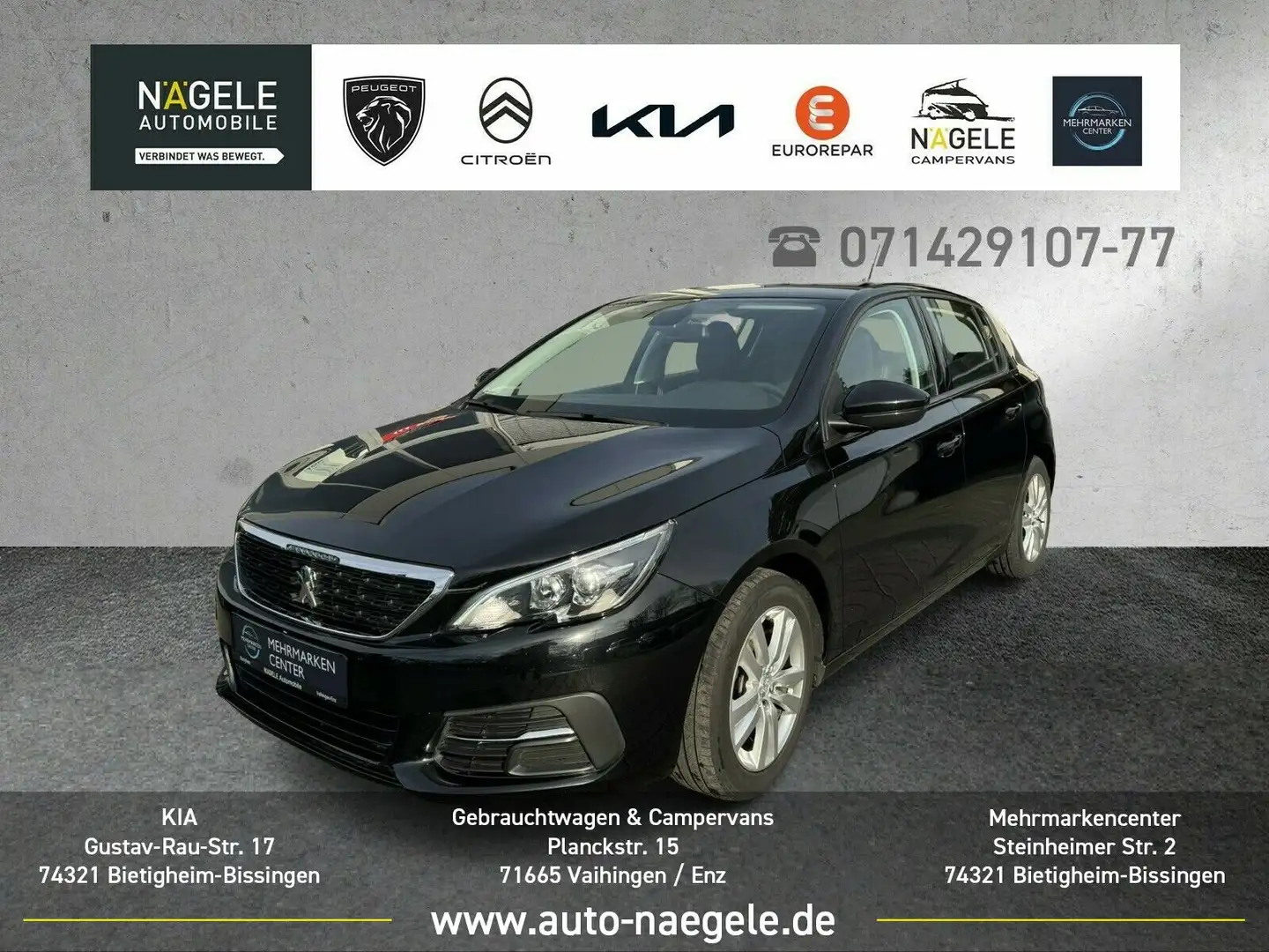 Peugeot 308 1.2 PureTech 130 Active|NAVI+SHZ+TEMPOMAT BC Schwarz - 1