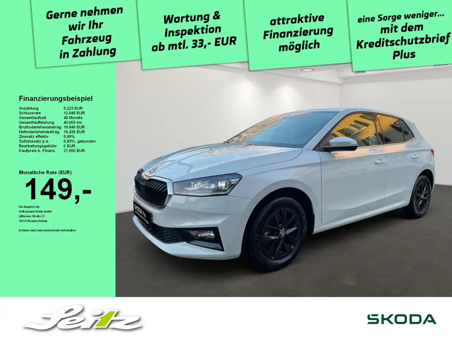 Skoda Fabia 1.0 TSI DSG Style *LED*KAMERA*NAVI*SITZH* Weiß - 1