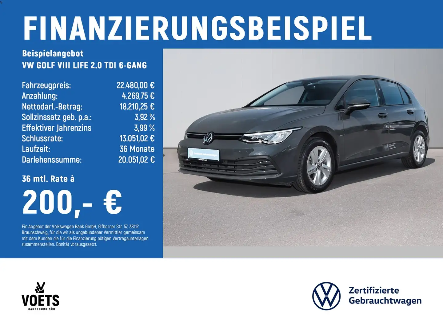 Volkswagen Golf VIII LIFE 2.0 TDI 6-GANG LED+NAVI+ACC+SITZH Gris - 2