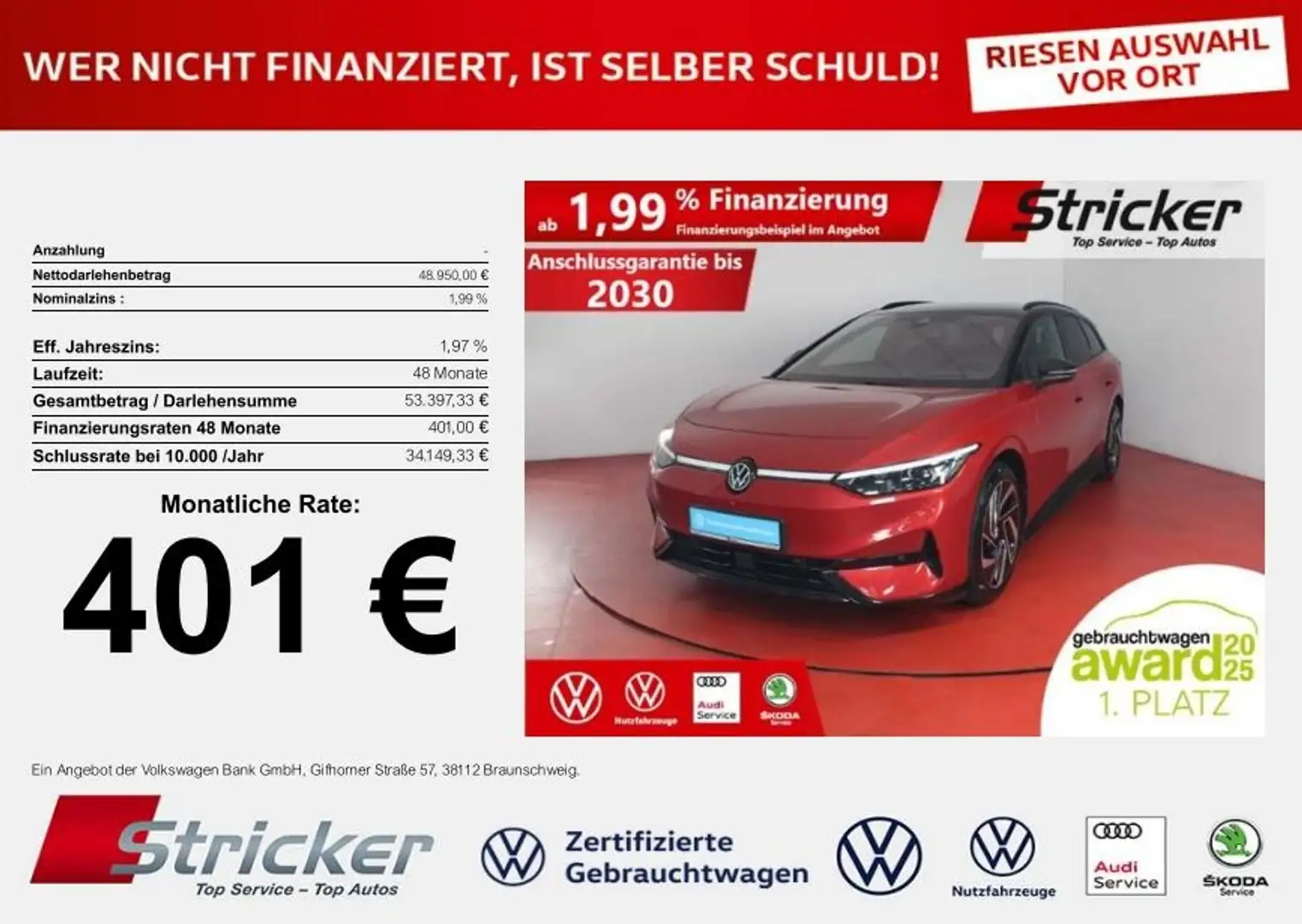 Volkswagen ID.7 Tourer Pro S Black Style 240/86 401,-ohne Anzahlu Rot - 1