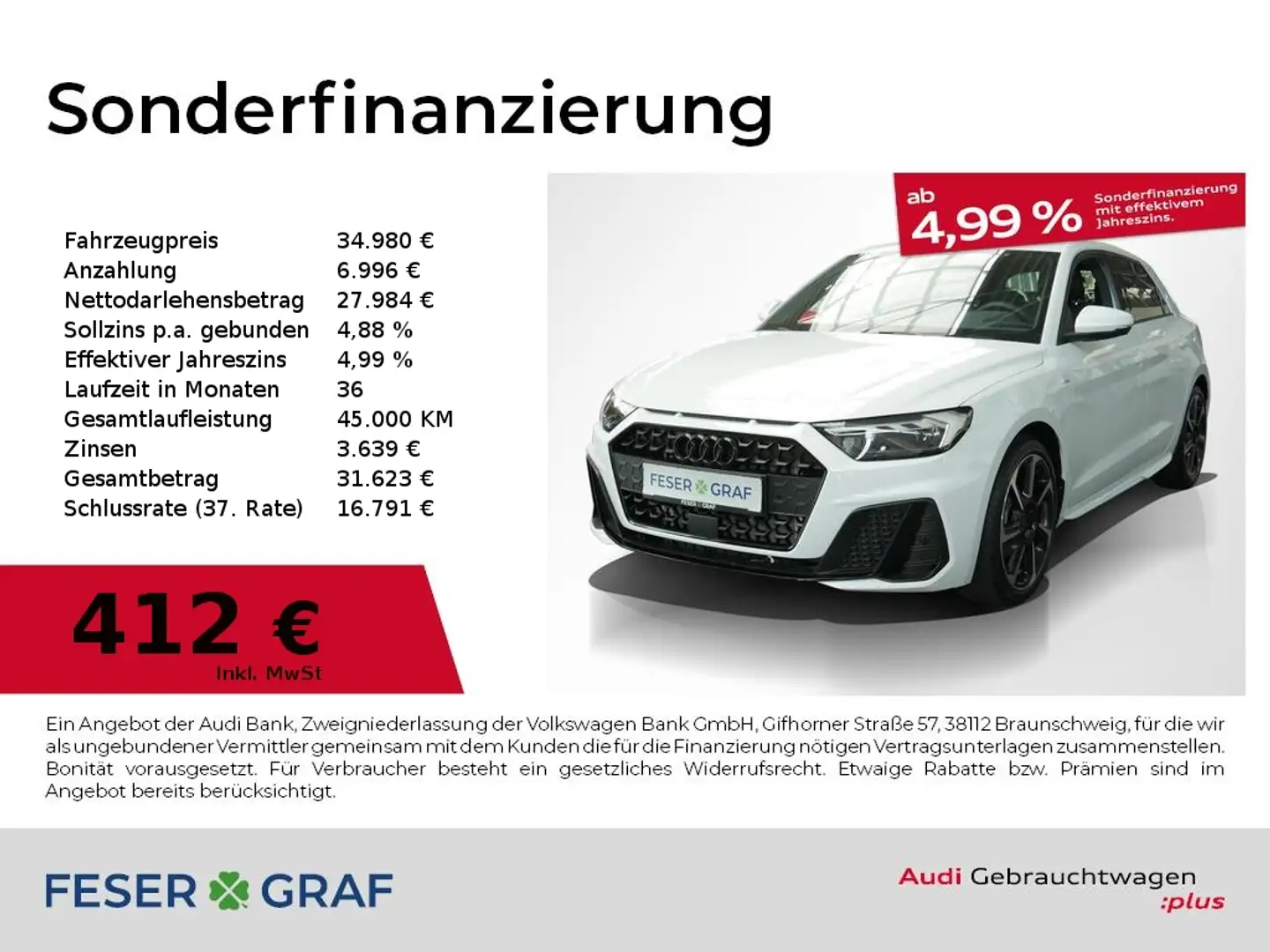 Audi A1 Sportback S line 30 TFSI GRA LED Navi Weiß - 1