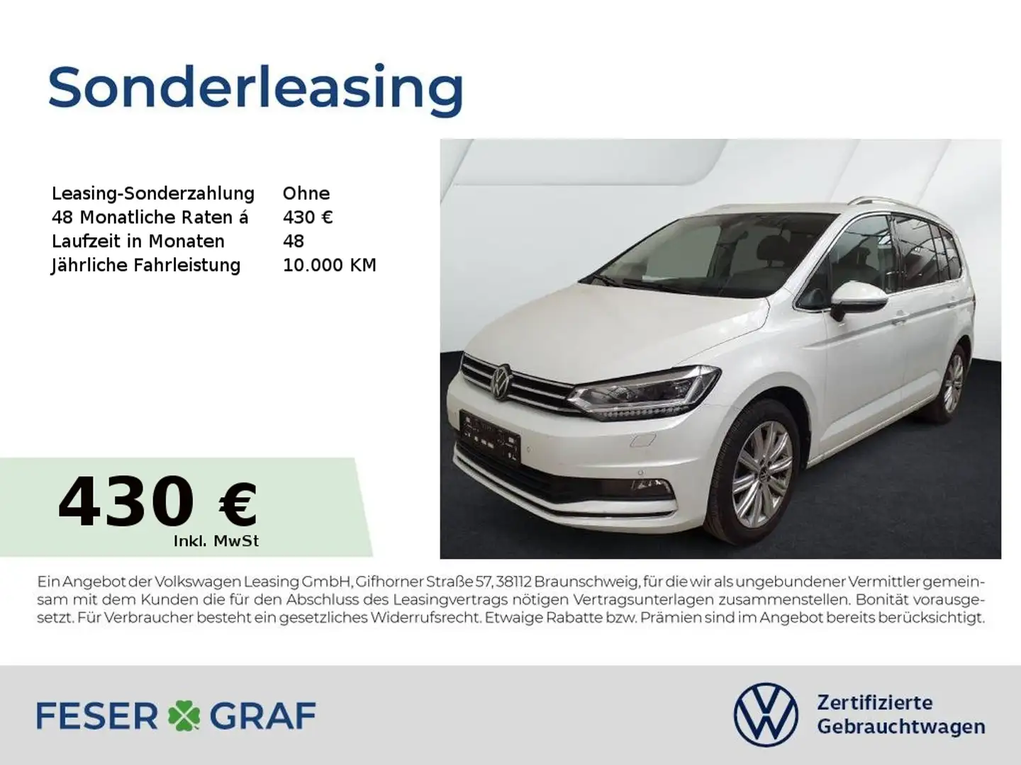 Volkswagen Touran Highline 2.0 TDI DSG Navi AHK Kamera LED Weiß - 1