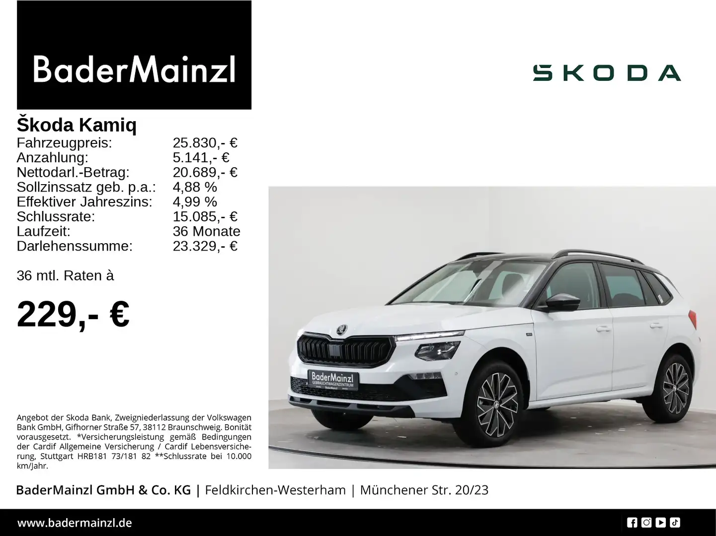 Skoda Kamiq 1.0 TSI DSG AHK CarPlay Matrix Kam Virtual Weiß - 1