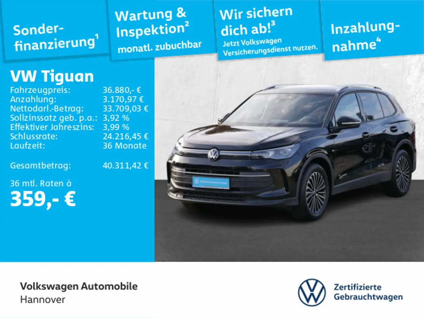 Volkswagen Tiguan 1.5 eTSI DSG Goal Navi AHK IQ.Light ACC D Schwarz - 1