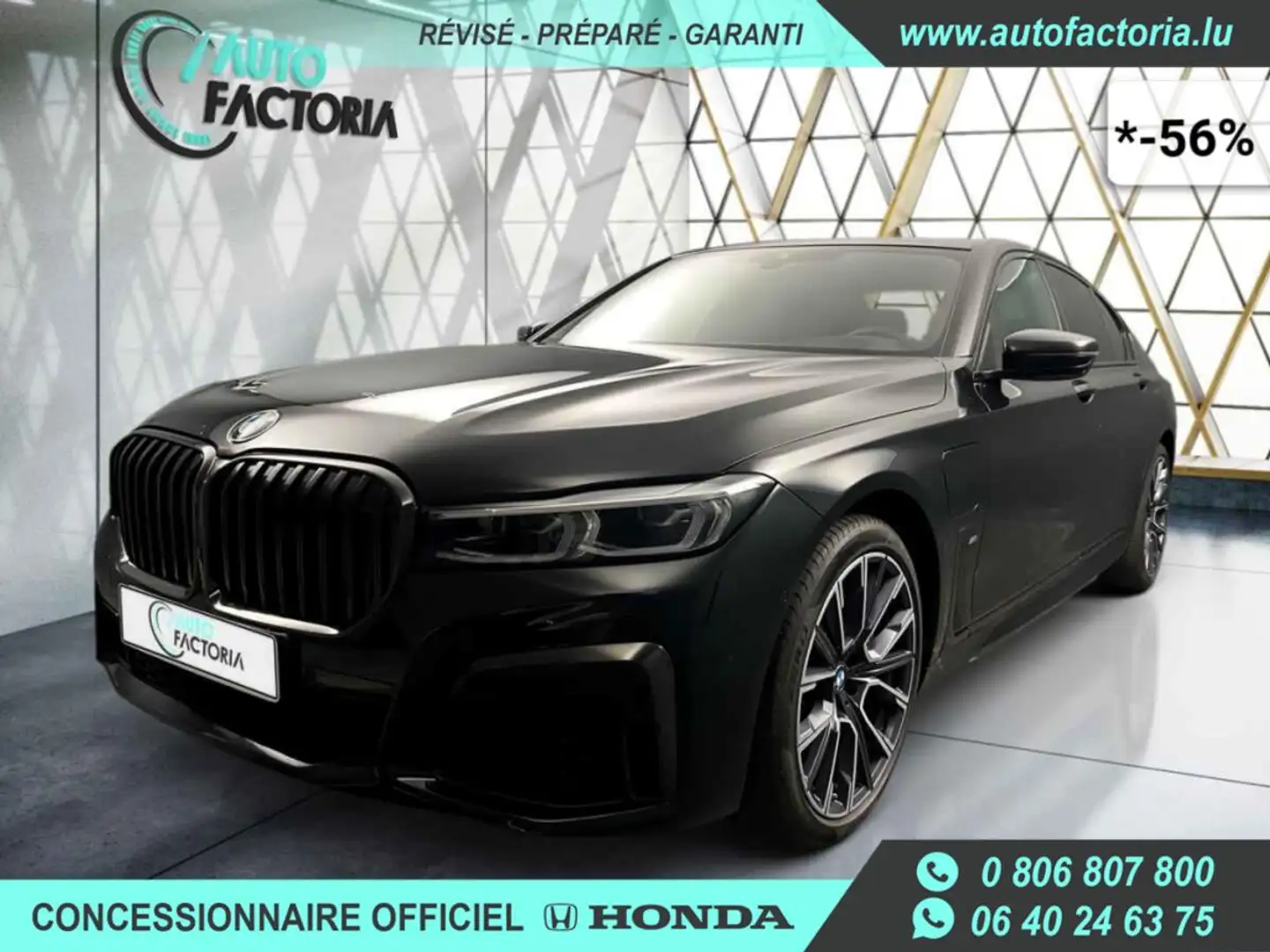 BMW 745 E -56% HYB 394cv BVA8 M Sport +T.PANO+GPS+Options Noir - 1