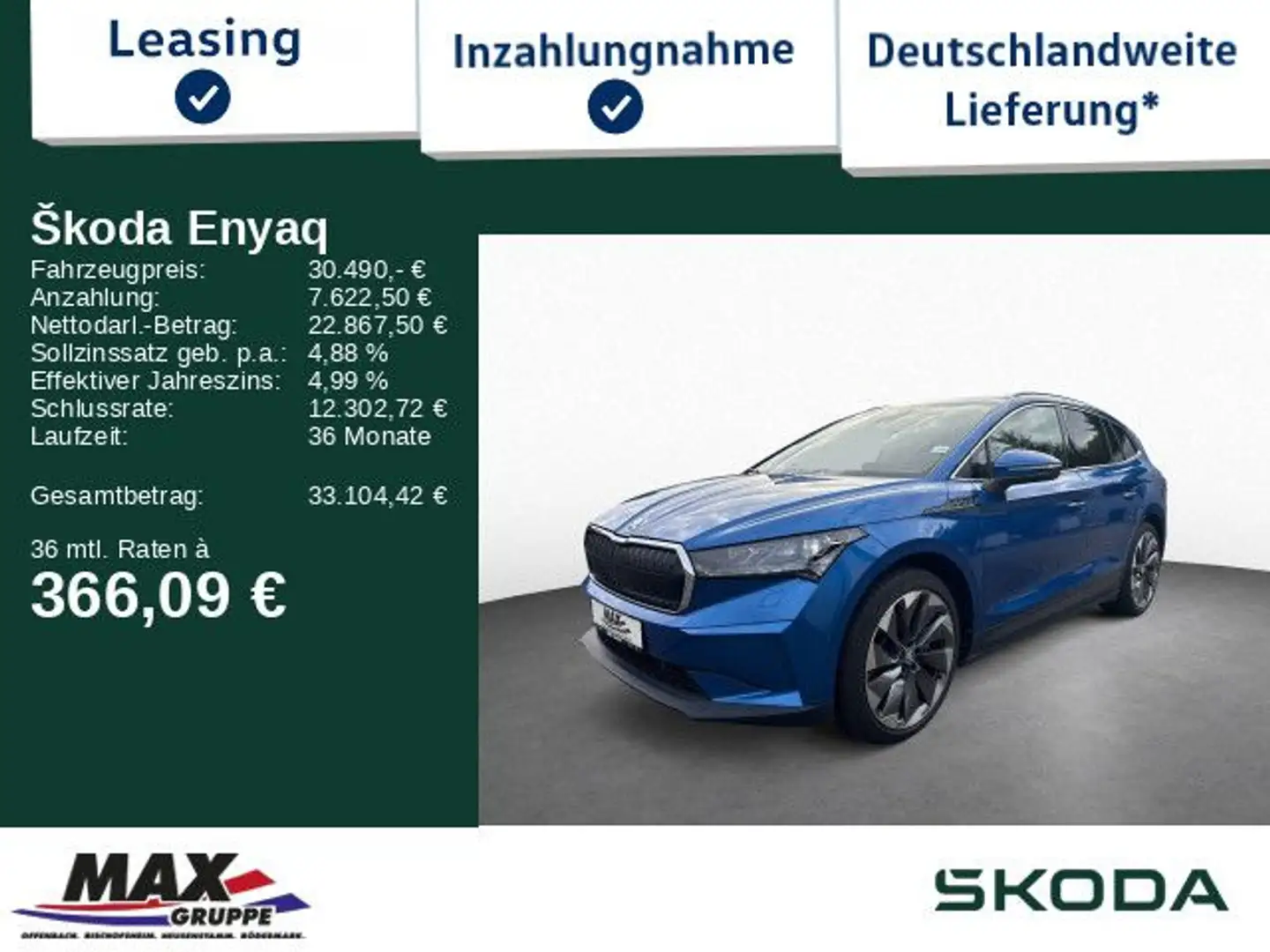 Skoda Enyaq iV 80 ecoSuite MATRIXLED+AHK+HUD+PANO+NAVI Bleu - 1