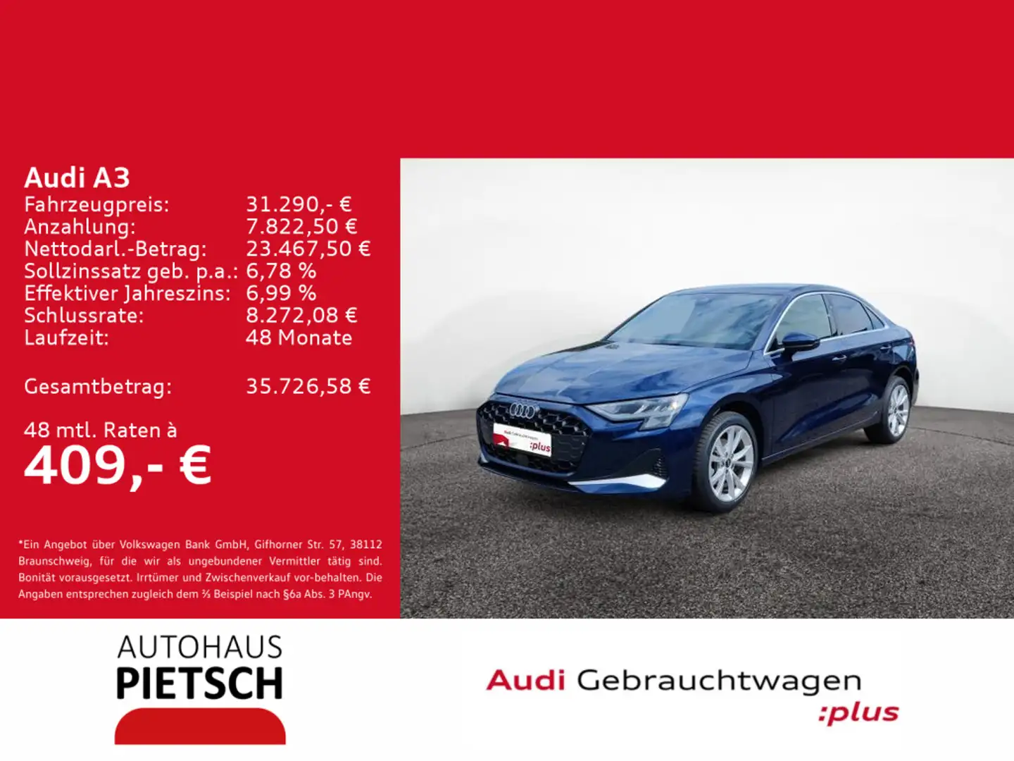 Audi A3 Limo 30 TFSI advanced ACC LED DigCockpit Blau - 1