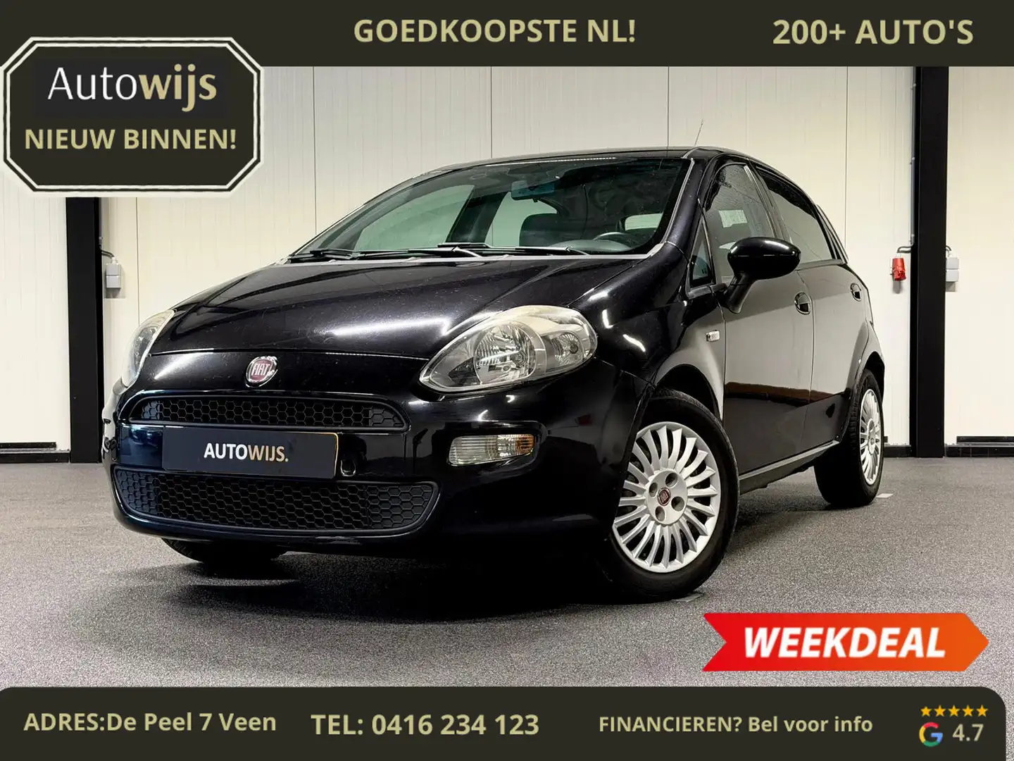 Fiat Punto Evo 0.9 TwinAir Lounge|NL AUTO|Airco|APK 5-2026|(Zie f Negro - 1