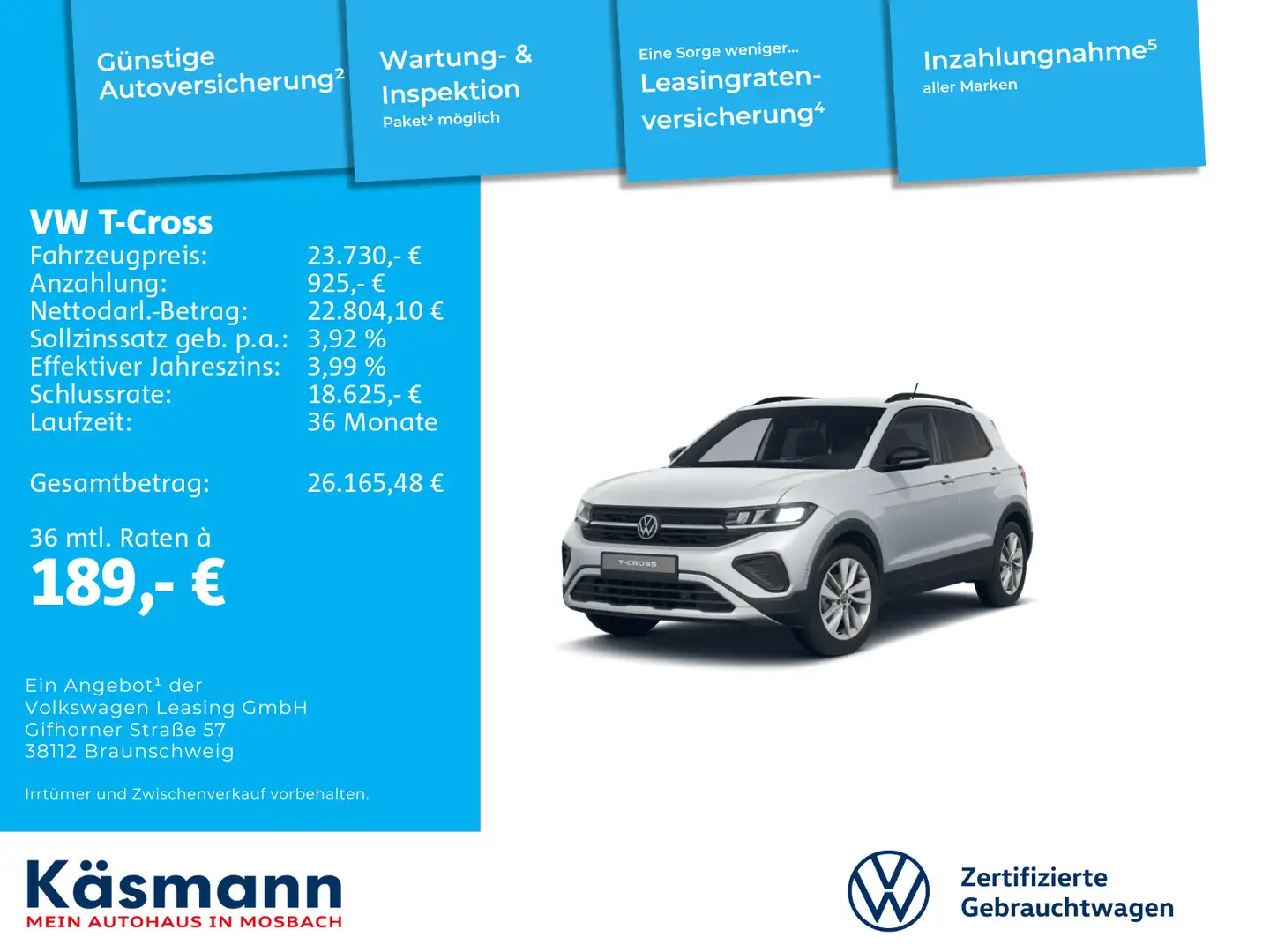 Volkswagen T-Cross 1.0TSI Goal DSG AHK NAVI LED SHZ ACC Silber - 2