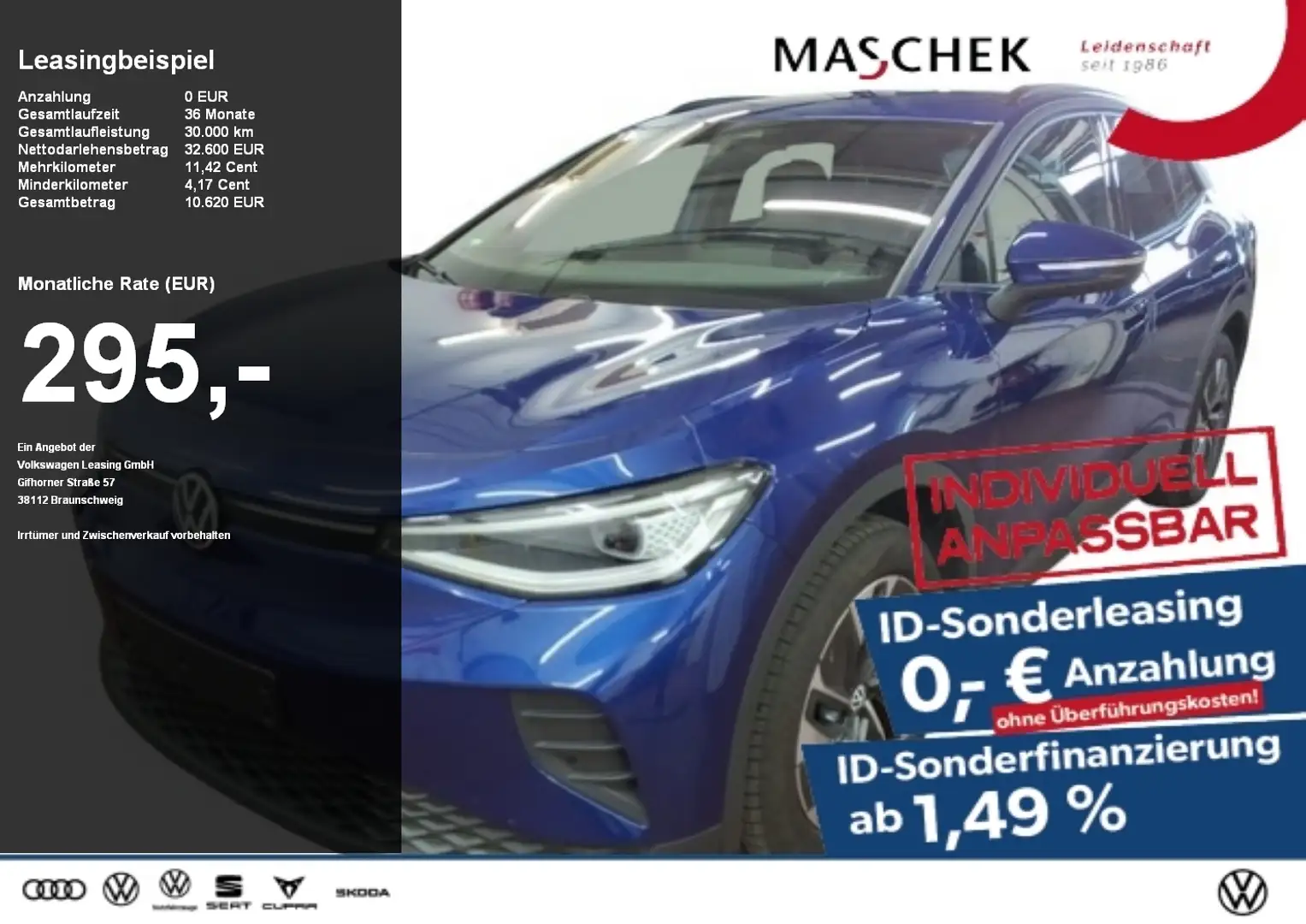Volkswagen ID.4 Pure Sonderleasing! AHK ACC Wärmep Sitzh. IQlight Blau - 1