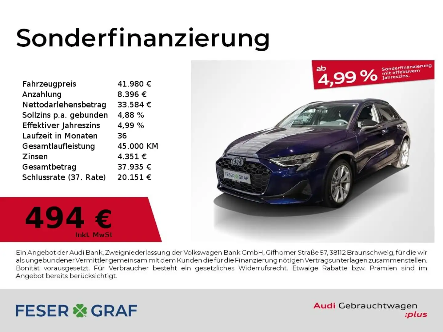 Audi A3 advanced TDI LED Navi SHZ ACC V-Cockpit Blau - 1