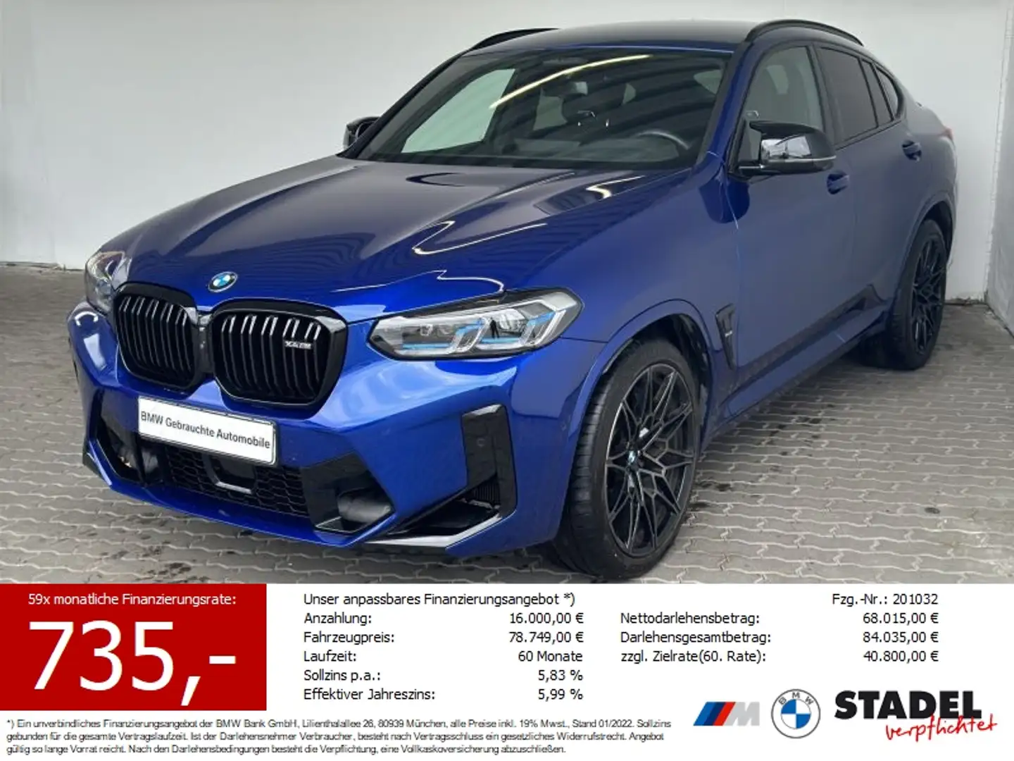 BMW X4 M Laser.HuD.360°.HarKa.LR-Hz.ACC.Komfort-Zg Blau - 1