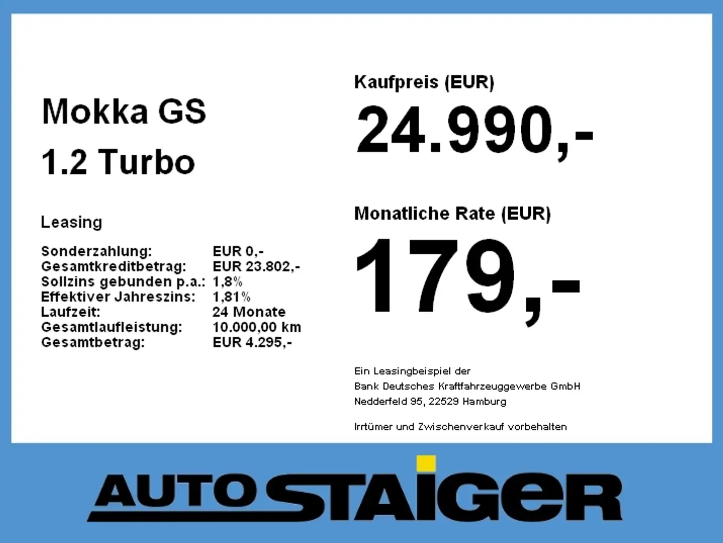 Opel Mokka GS 1.2 Turbo ab 179,- € monatlich siva - 2