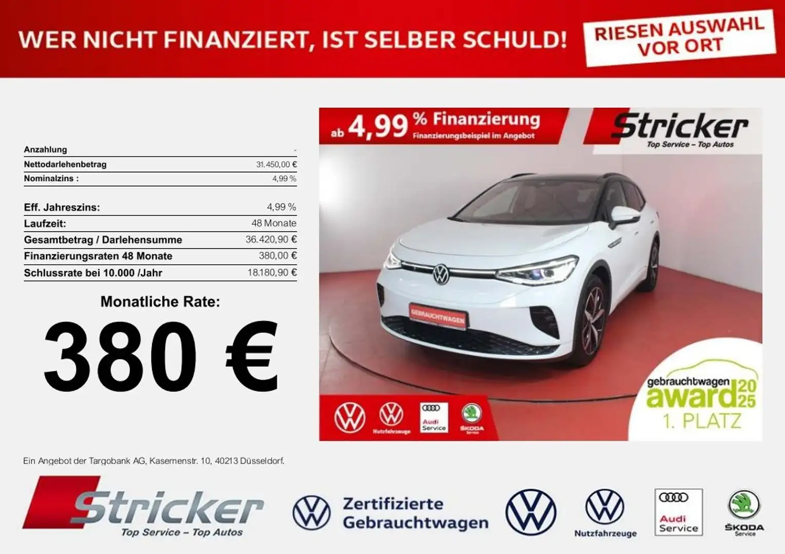 Volkswagen ID.4 GTX 380,-ohne Anzahlung Pano DCC Wärmepumpe Weiß - 1