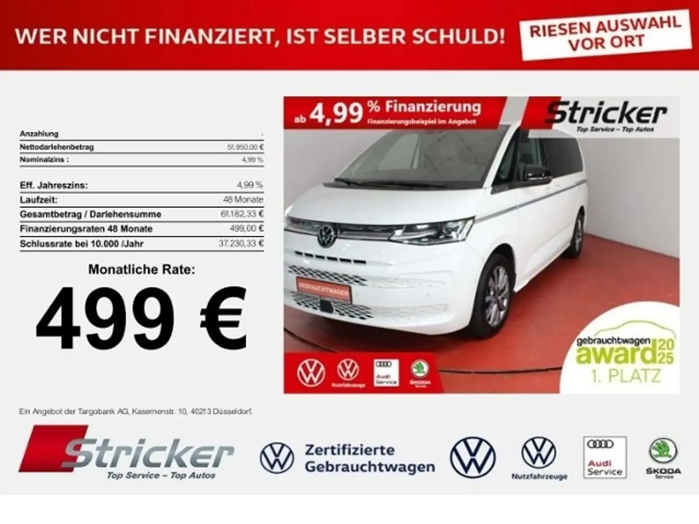 Volkswagen T7 Multivan Style lang 2.0TDI DSG 499,-ohne Anzahlung AHK Tra Weiß - 1
