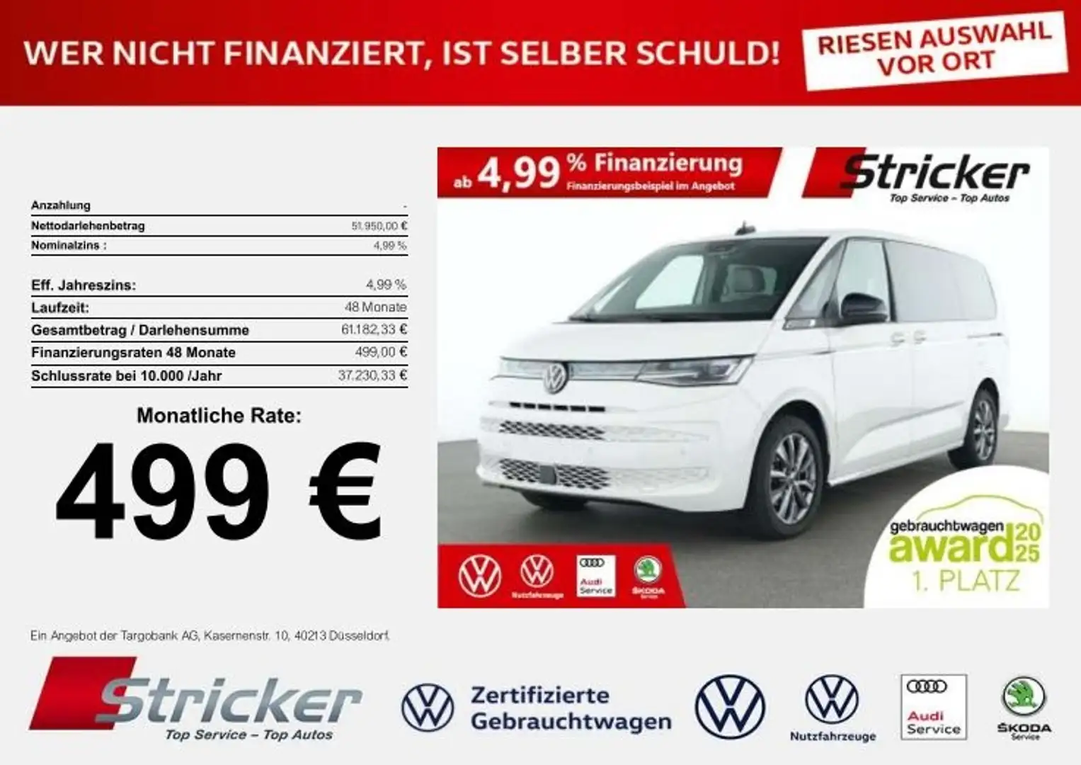 Volkswagen T7 Multivan Style lang 2.0TDI DSG 499,-ohne Anzahlung AHK Tra Weiß - 1