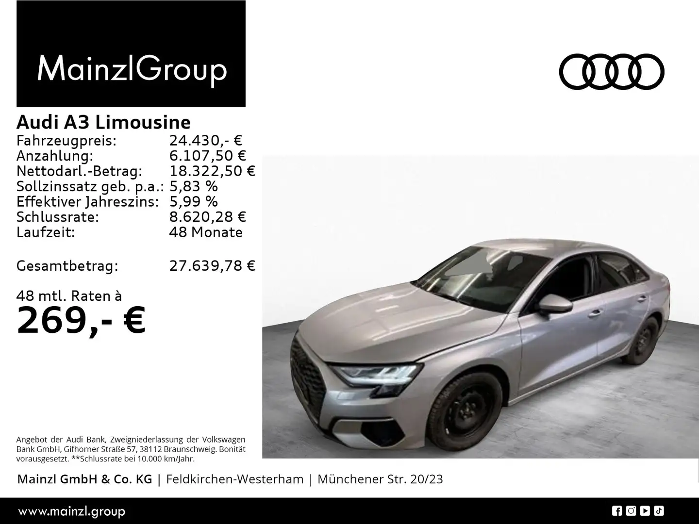 Audi A3 30 TDI S tronic AHK Carplay SHZ PDC Silber - 1