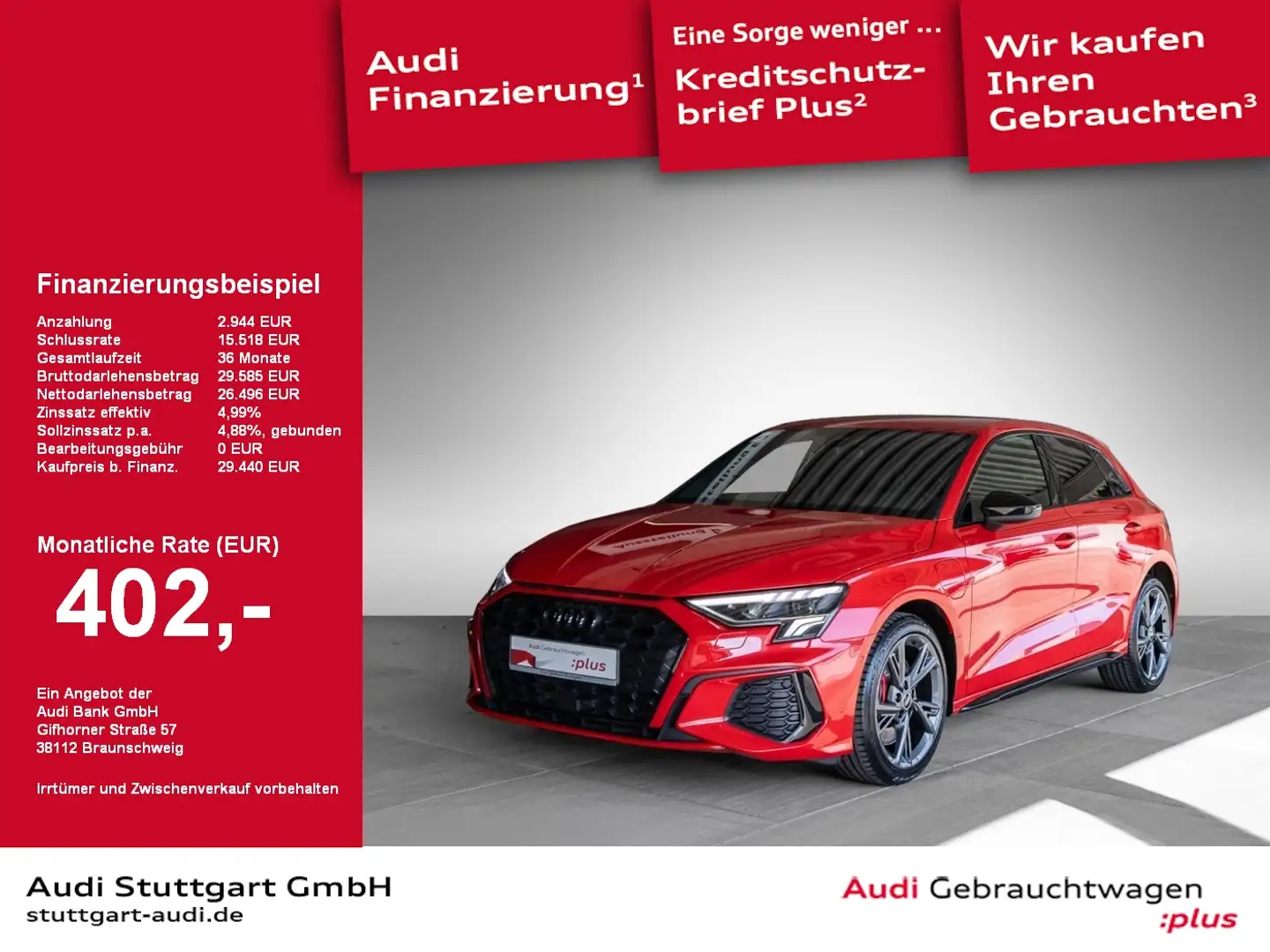 Audi A3 Sportback 45 TFSI e S line AHK Parkassistent Rot - 1