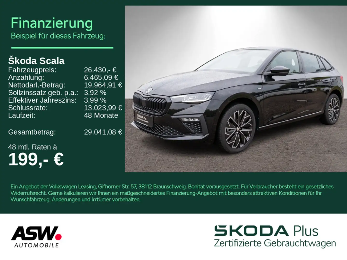 Skoda Scala Selection 1.0TSI DSG LED Navi RFK PANO ACC Schwarz - 1
