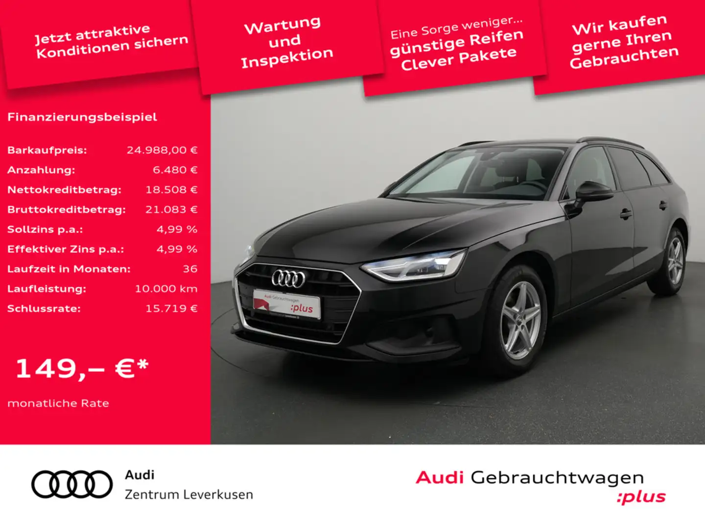 Audi A4 Avant S-TRON NAVI VIRT KAM CARPLAY LED SHZ Noir - 1