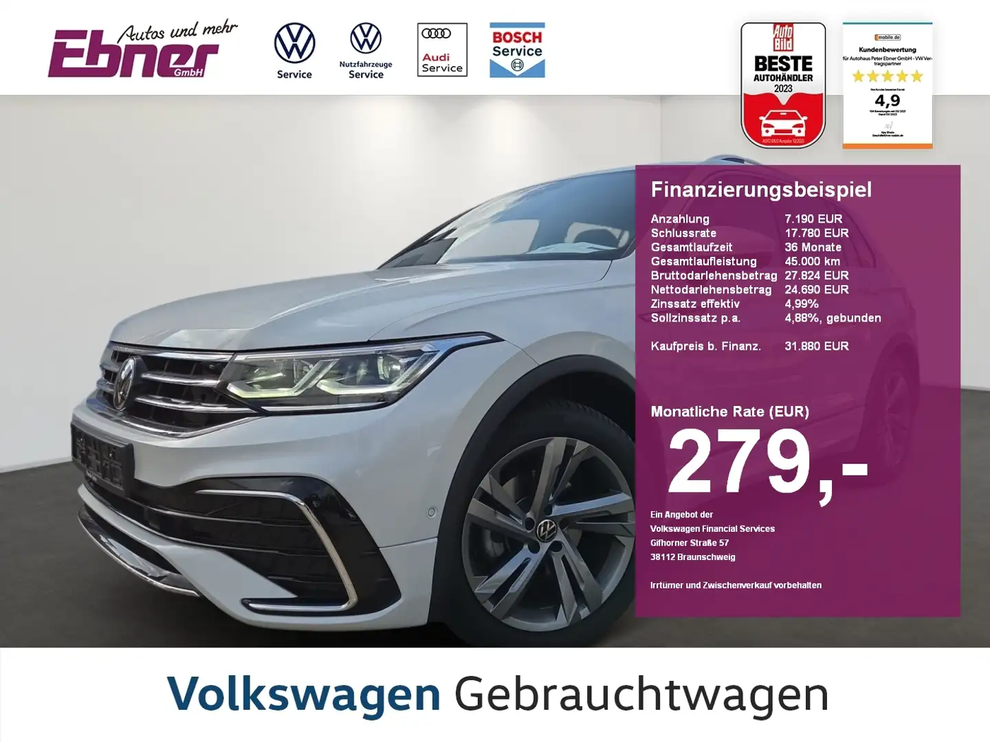 Volkswagen Tiguan R-LINE 2.0TDI ACC+MATRIX+DIGI+NAVI-APP+SITZHZG+19 Bianco - 1