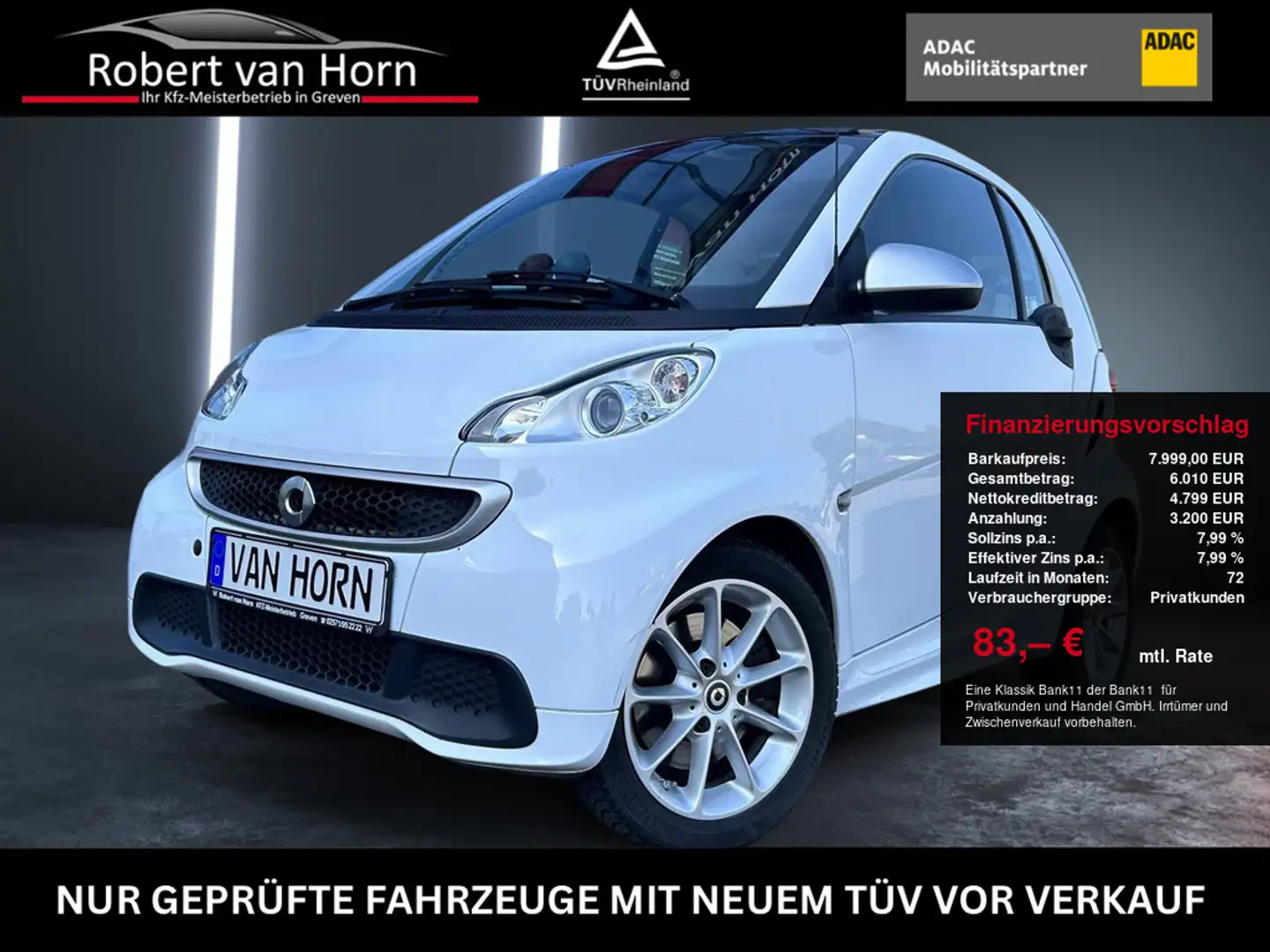 smart forTwo coupe passion mhd 52kW SHZ NAVI PANO White - 1