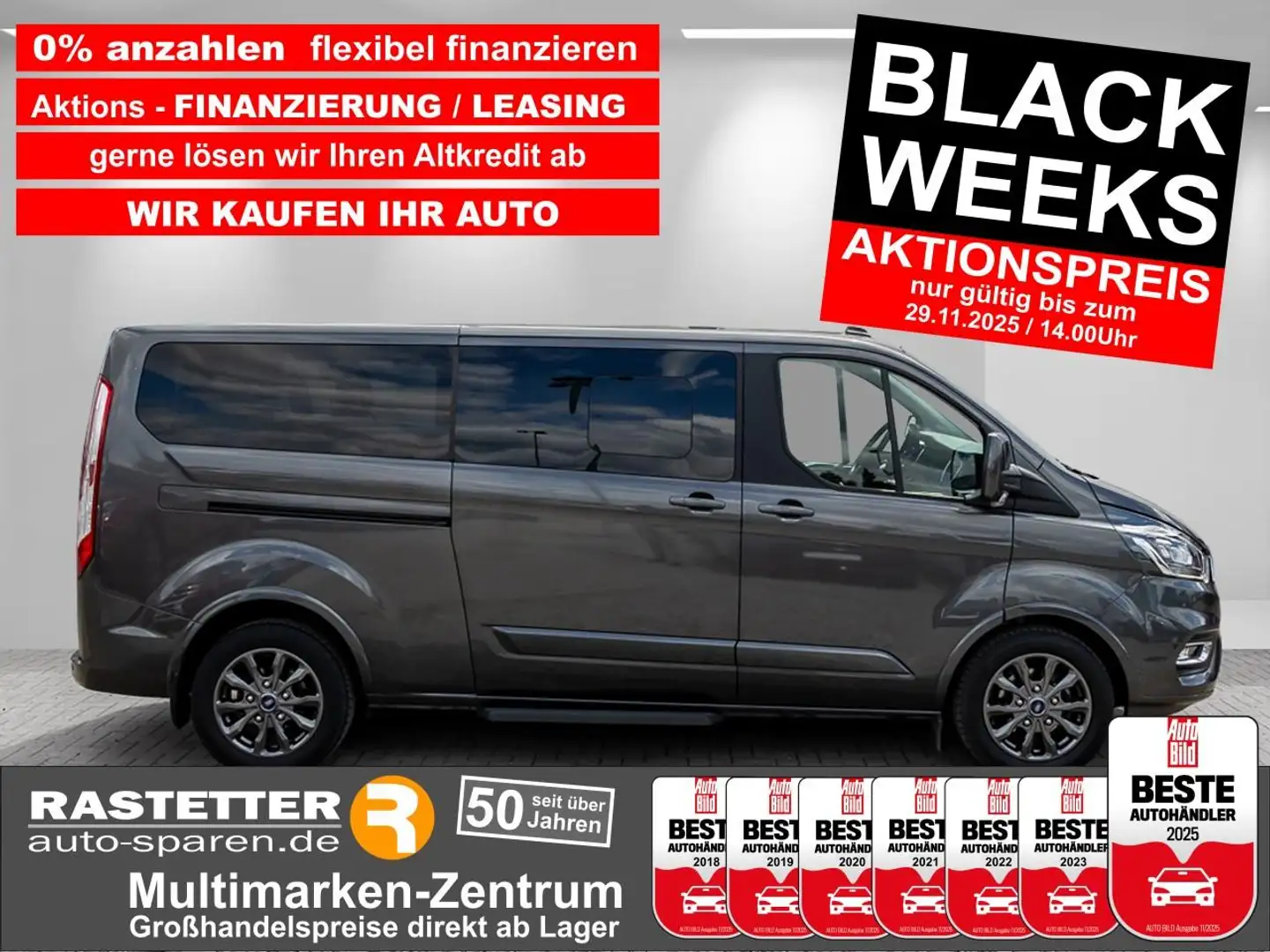 Ford Tourneo Custom L2 Aut. Titanium X 8S Leder+AHK+BiXenon+Navi+eSitz Gris - 1