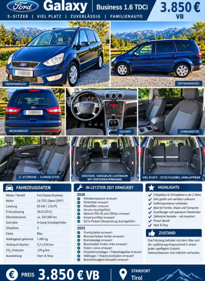 Ford Galaxy Galaxy Business 1,6 TDCi DPF Start Blau - 1