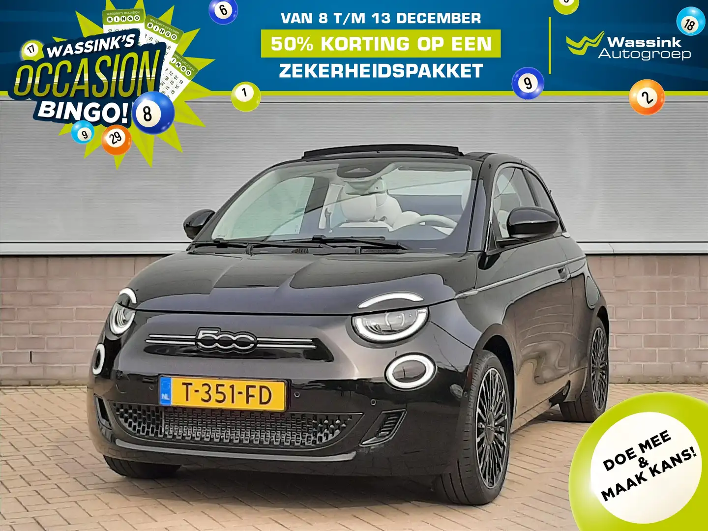 Fiat 500e Cabriolet 42kWh La Prima by Bocelli | EV | full op Zwart - 1