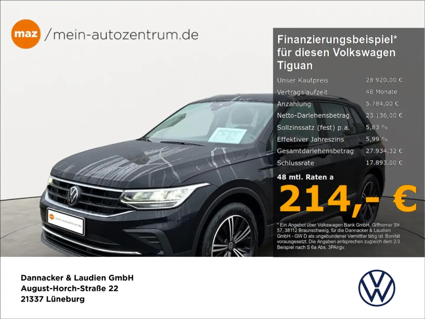 Volkswagen Tiguan 2.0 TDI Life Fahrschulfzg. Alu LED AHK Kamera App- Schwarz - 1