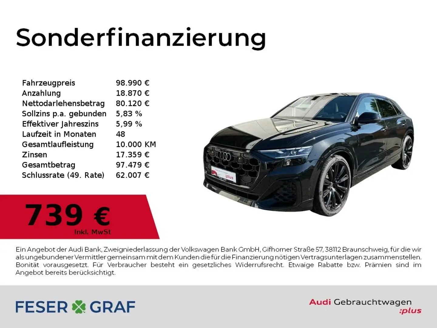 Audi SQ8 4.0 TFSI quattro B&O/HUD/360°Cam/AHK/Standhzg. Schwarz - 1