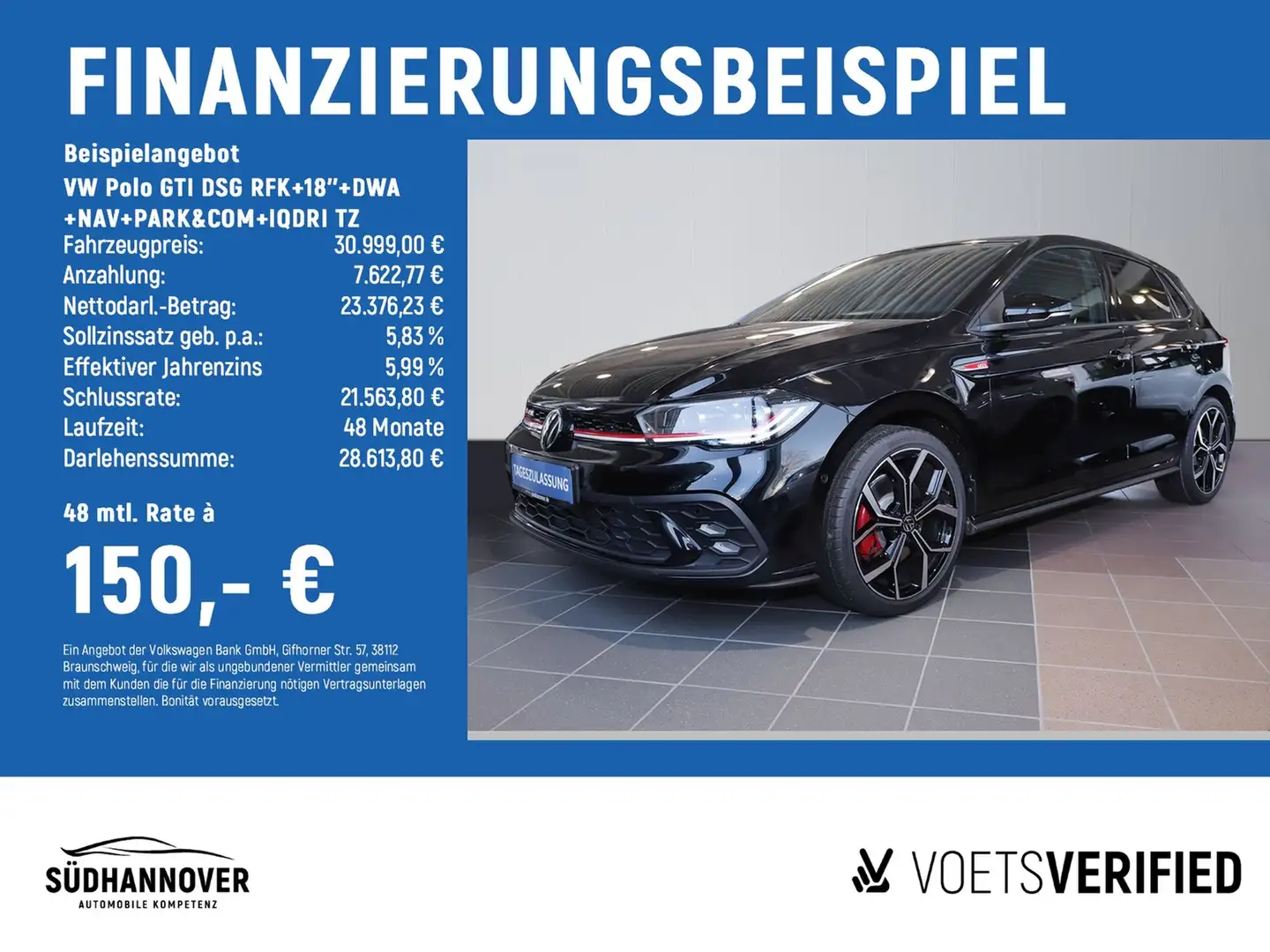 Volkswagen Polo GTI DSG RFK+18''+DWA+NAV+PARK&COM+IQDRI TZ Zwart - 2