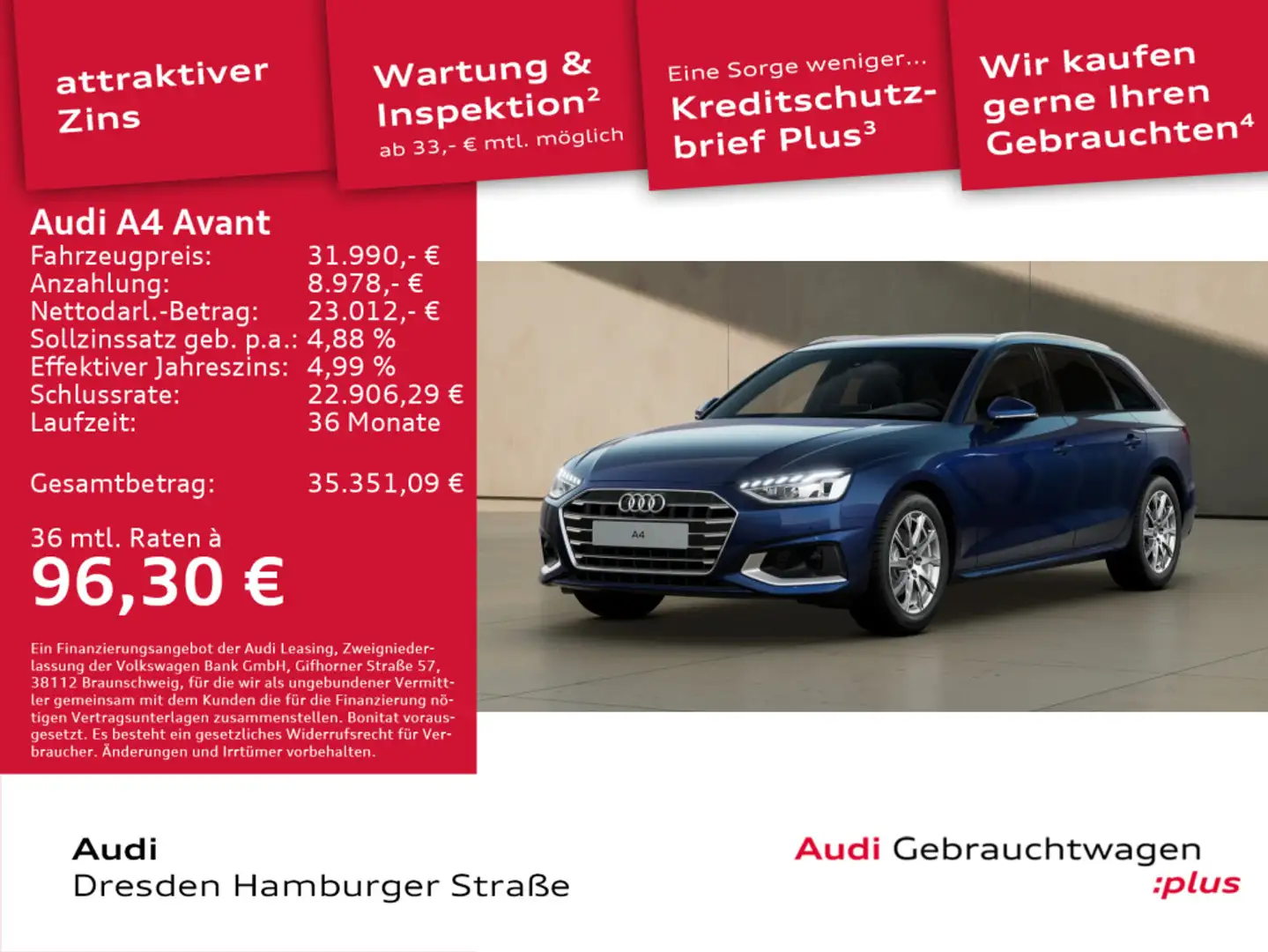 Audi A4 Advanced 35 TFSI AHZV DAB LED-SW Blau - 1